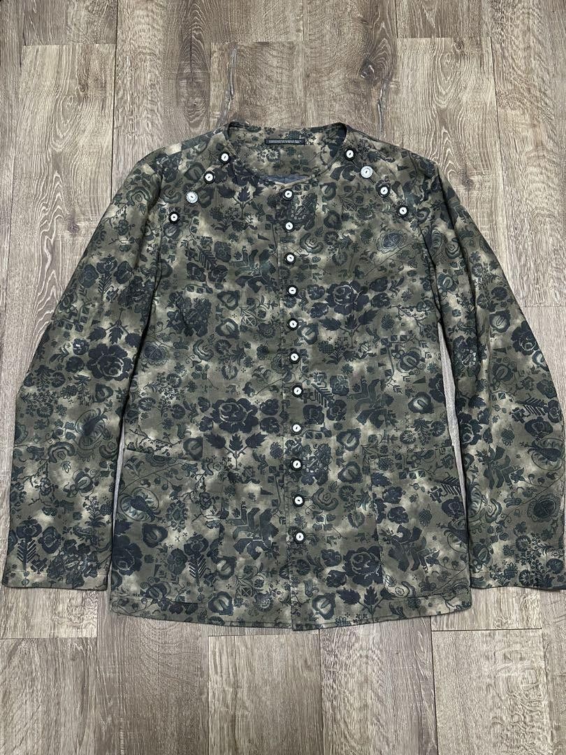 Yohji Yamamoto Pour Homme 15ss flowe pattern collarless jacket Size US M / EU 48-50 / 2 - 1 Thumbnail