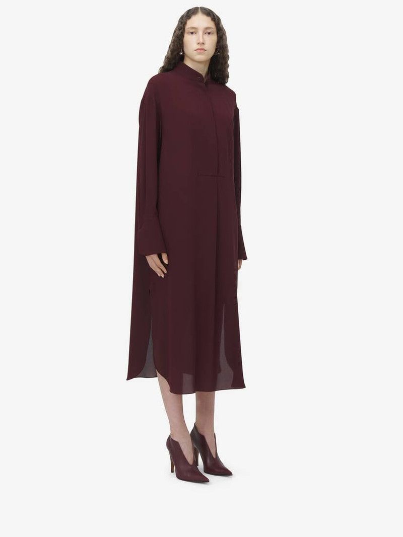 Alexander McQueen o1srvl11e0226 Georgette Shirt Dress In Burgundy Size XL / US 12-14 / IT 48-50 - 3 Thumbnail