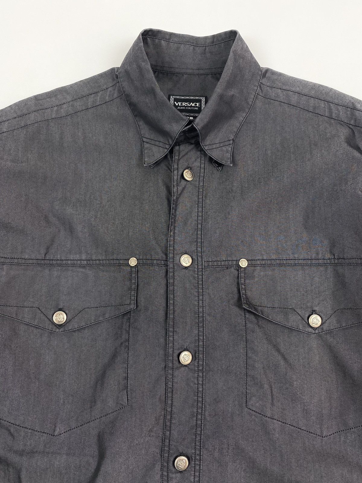 Versace Jeans Couture 1990’s Versace Jeans Couture Shiny Cotton Button Up Shirt Size US M / EU 48-50 / 2 - 2 Thumbnail