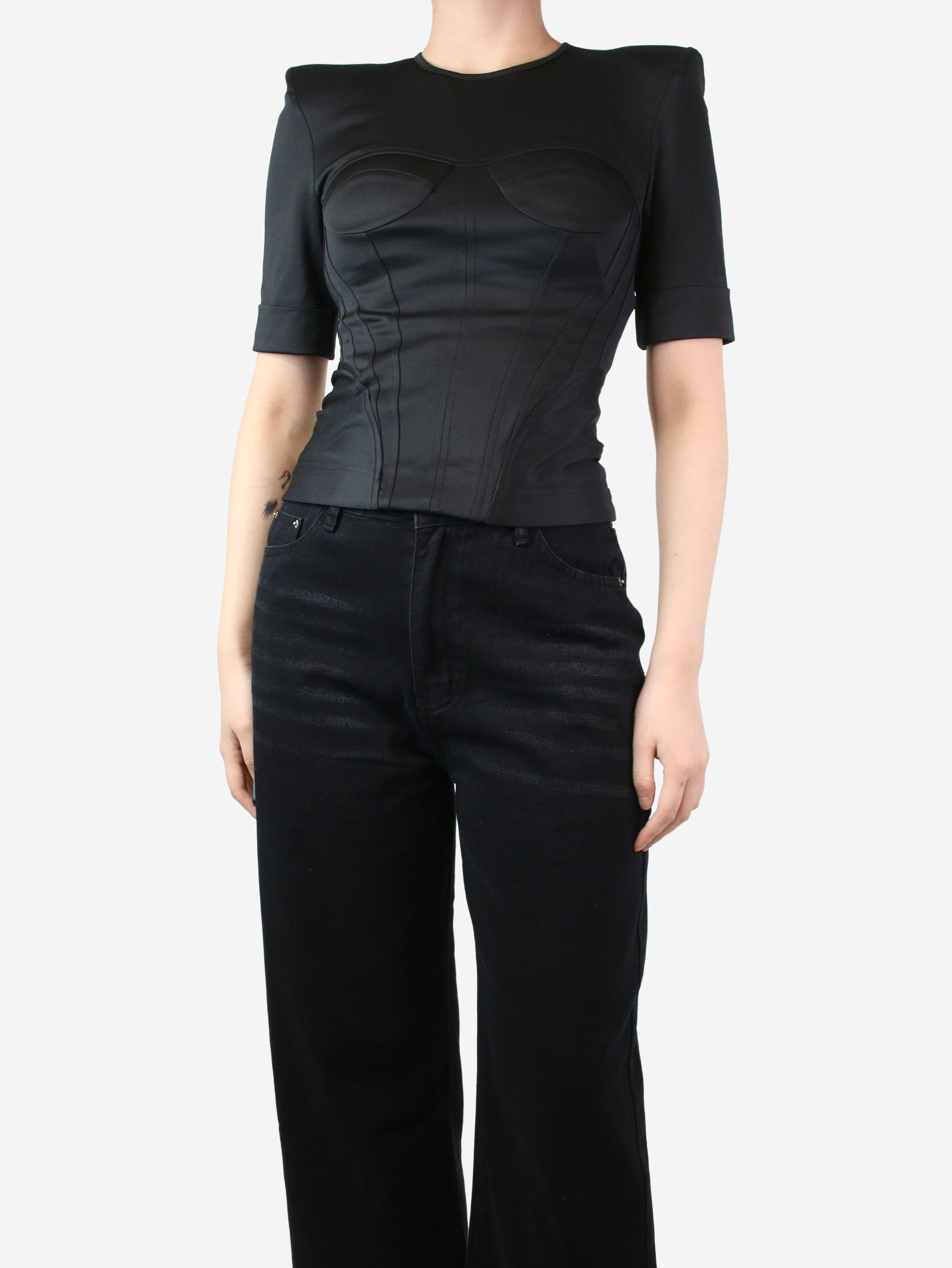 image of Balmain Black Padded-Shoulder Corset Top - Size S, Women's