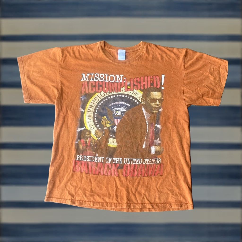 Gildan VINTAGE Barack Obama Mission Accomplished T-Shirt XL Y2K Graphic Rap Tee Style Size US L / EU 52-54 / 3 - 1 Thumbnail