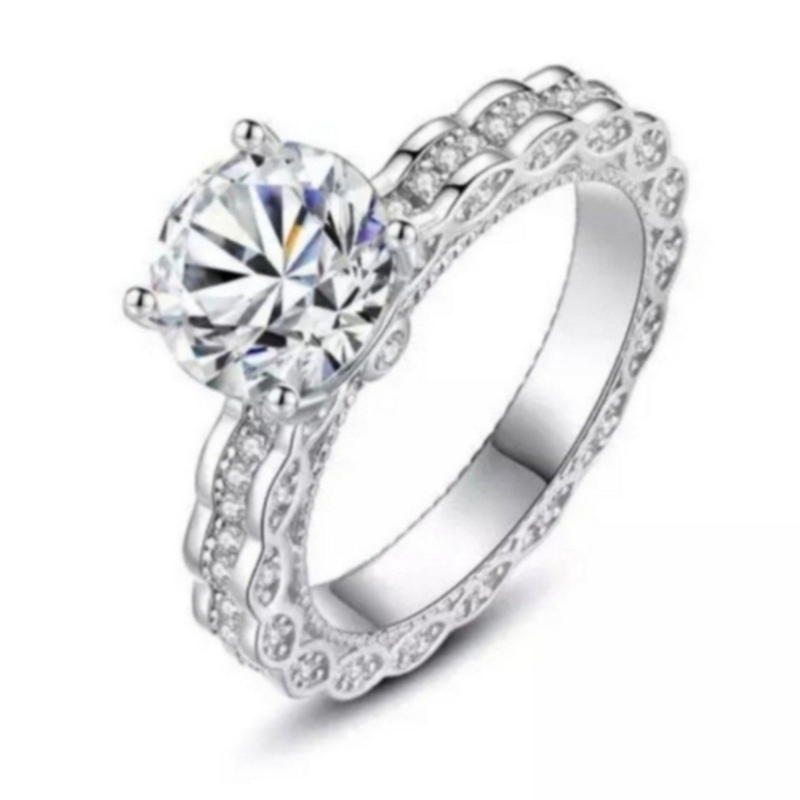 Other 2 Ct Moissanite Ring Rhodium Plated 925 Sterling Silver 6 Size ONE SIZE - 11 Thumbnail