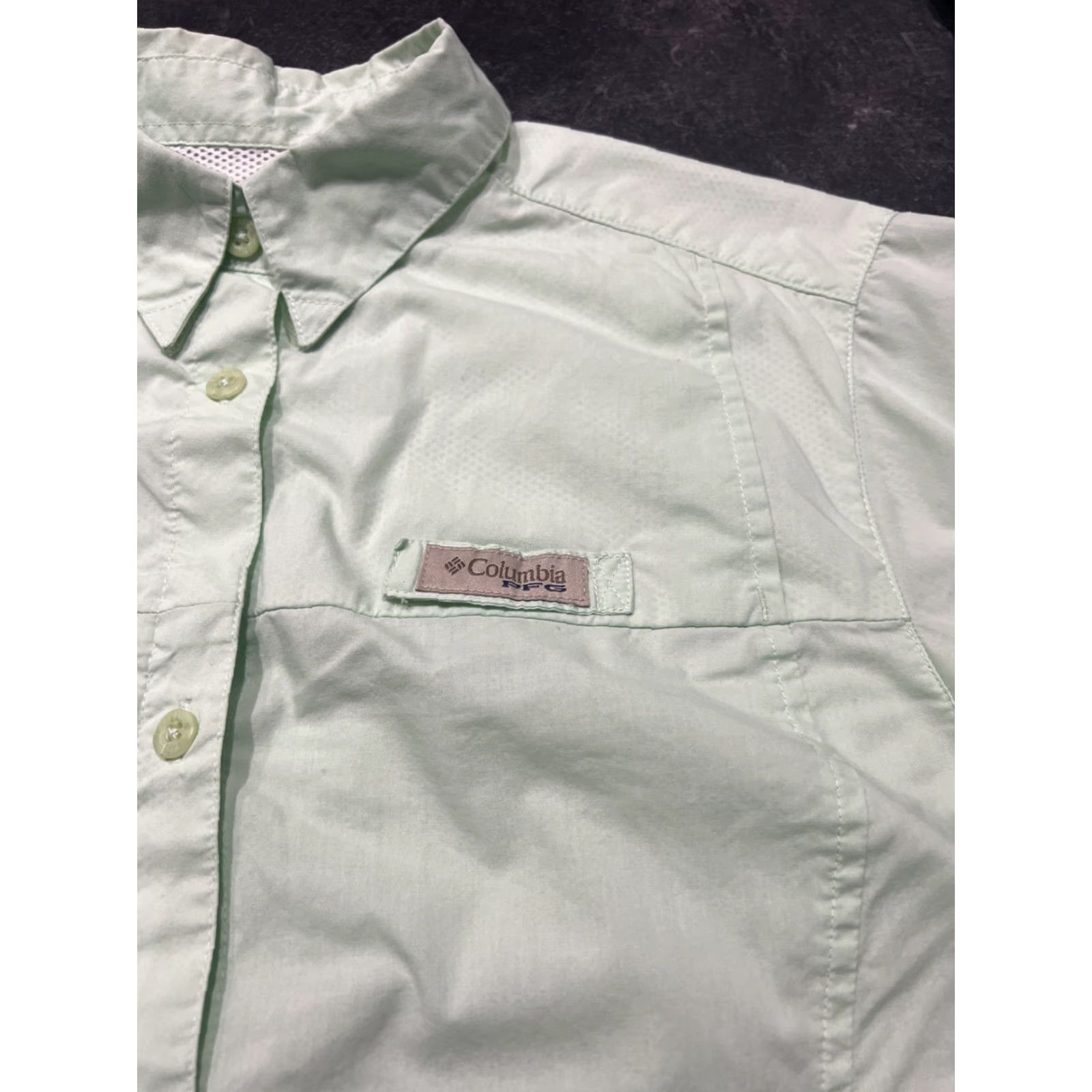 Vintage Columbia Shirt Womens L Green Breathable Lightweight PFG Short Sleeve Button-Up Fish Pockets Size L / US 10 / IT 46 - 2 Thumbnail