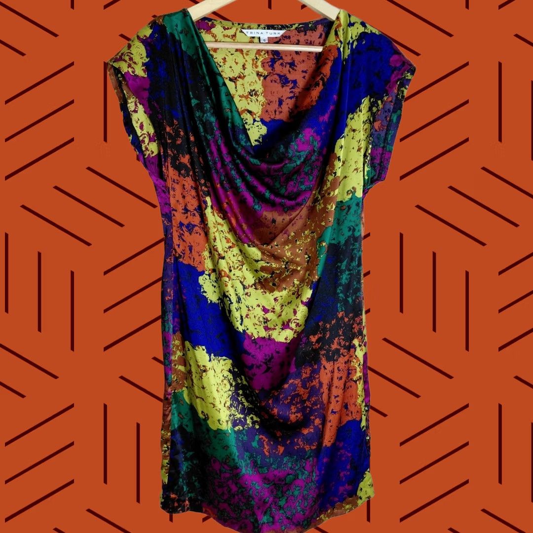 Trina Turk Trina Turk Silk Multicolor Knee Length Graphic Dress Size 6 Size 28" / US 6 / IT 42 - 1 Thumbnail