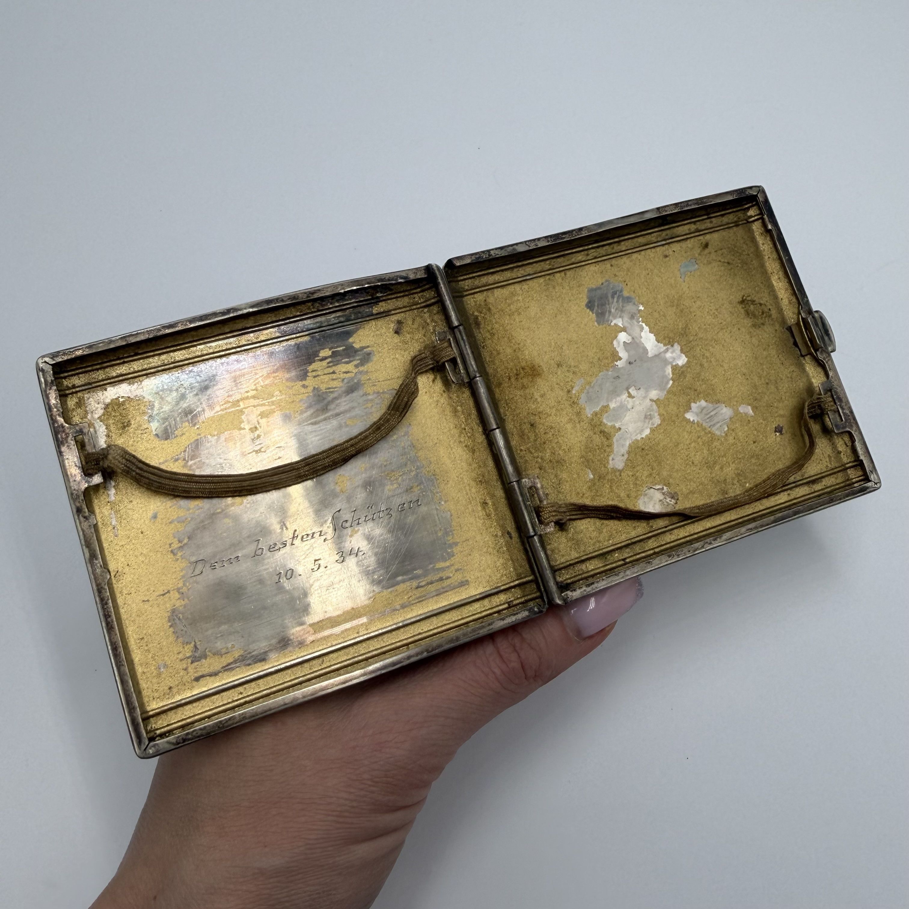 Vintage Antique German Alpacca Cigarette Case Engraved 1934 Size ONE SIZE - 10 Thumbnail