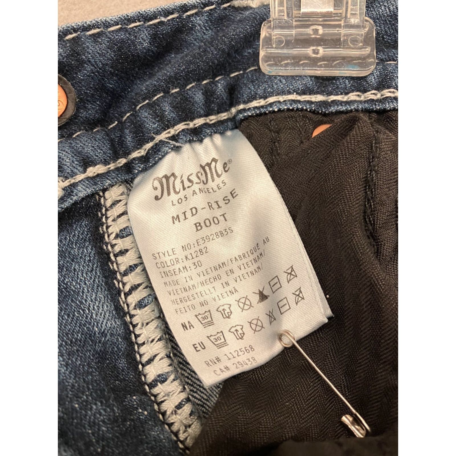 Miss Me Miss Me Women's Dark Blue Bootcut Jeans 25 Mid Rise Embroidered Rhinestone Studded Denim 90s Western Y2K Size 42" / US 20 - 4 Thumbnail