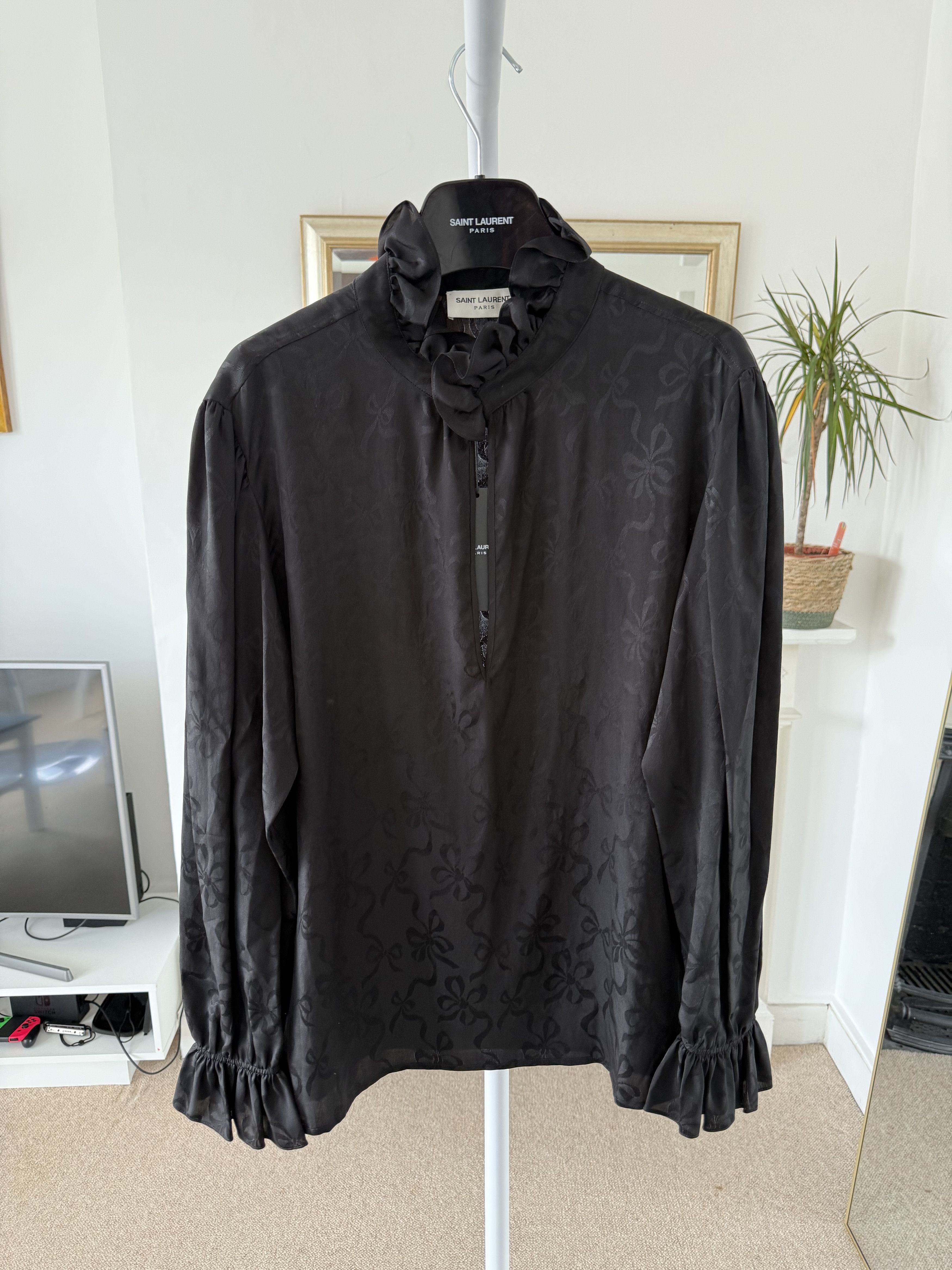 Saint Laurent Paris SS22 Saint Laurent Frilled Blouse in Matte and Shiny Silk Size US XS / EU 42 / 0 - 2 Thumbnail