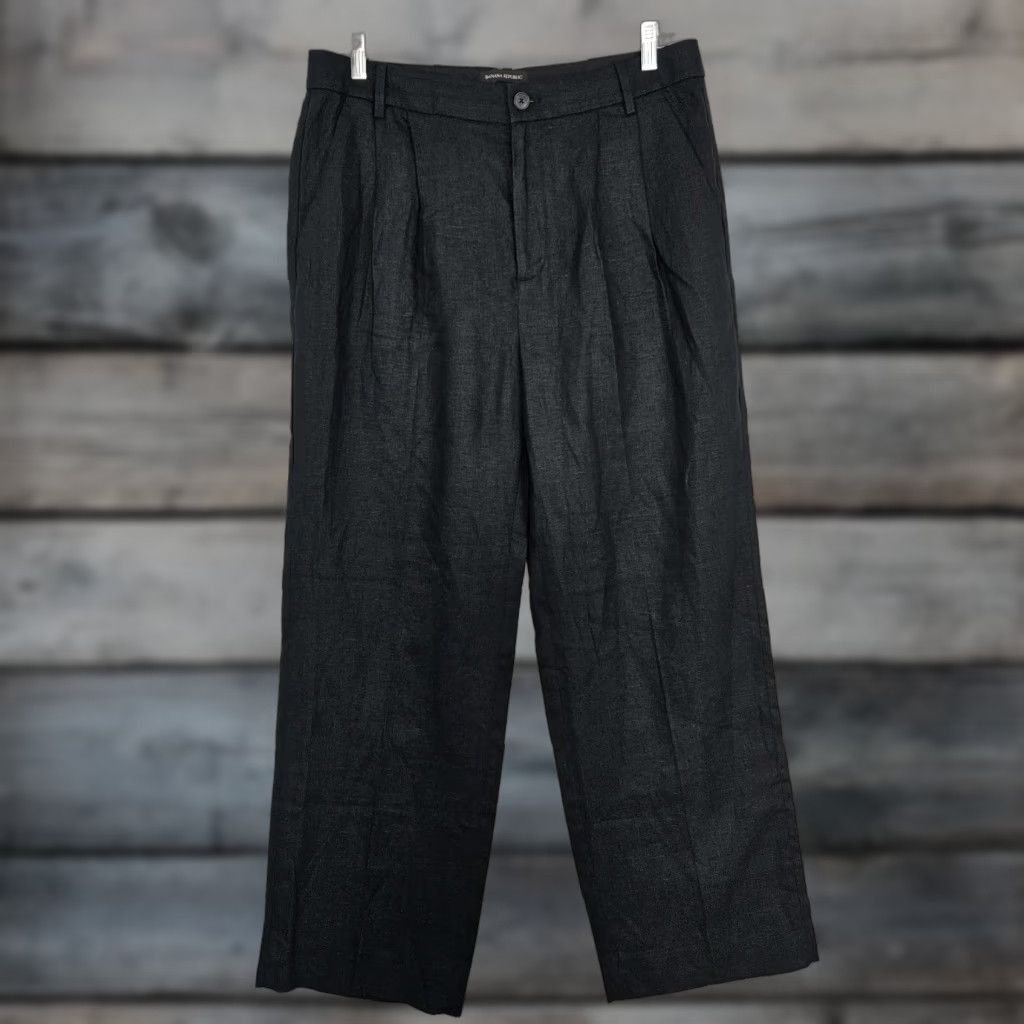 Banana Republic Banana Republic Palm a Straight Leg Linen Pants Sz 12 Black High Rise Women’s Pants Size 34" / US 12 / IT 48 - 1 Thumbnail