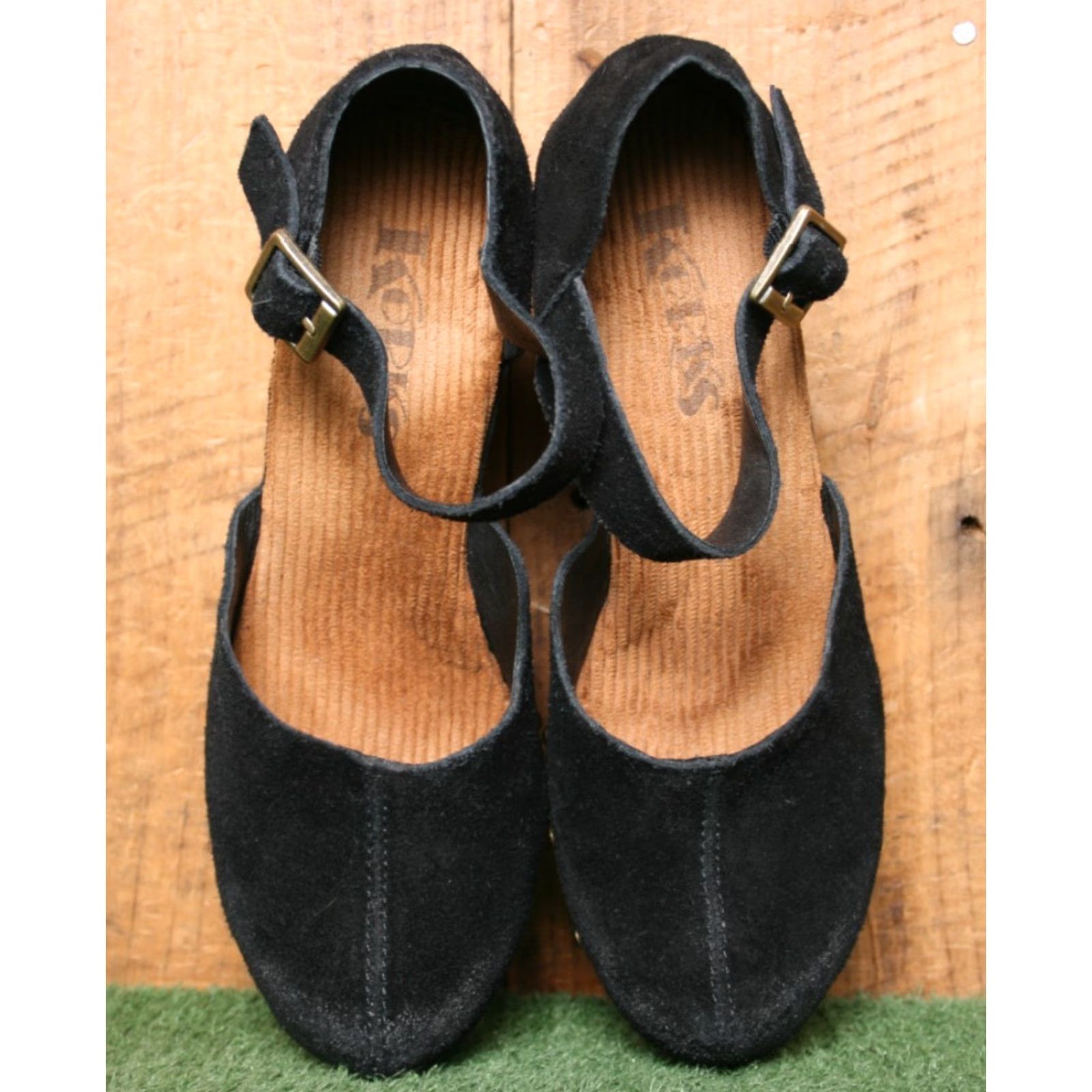 Vintage VINTAGE KORKS Evah Black Burnished Suede MJ Platform Clogs Women Sz 6.5 M 3.25" Heels Size US 8 / IT 38 - 4 Thumbnail