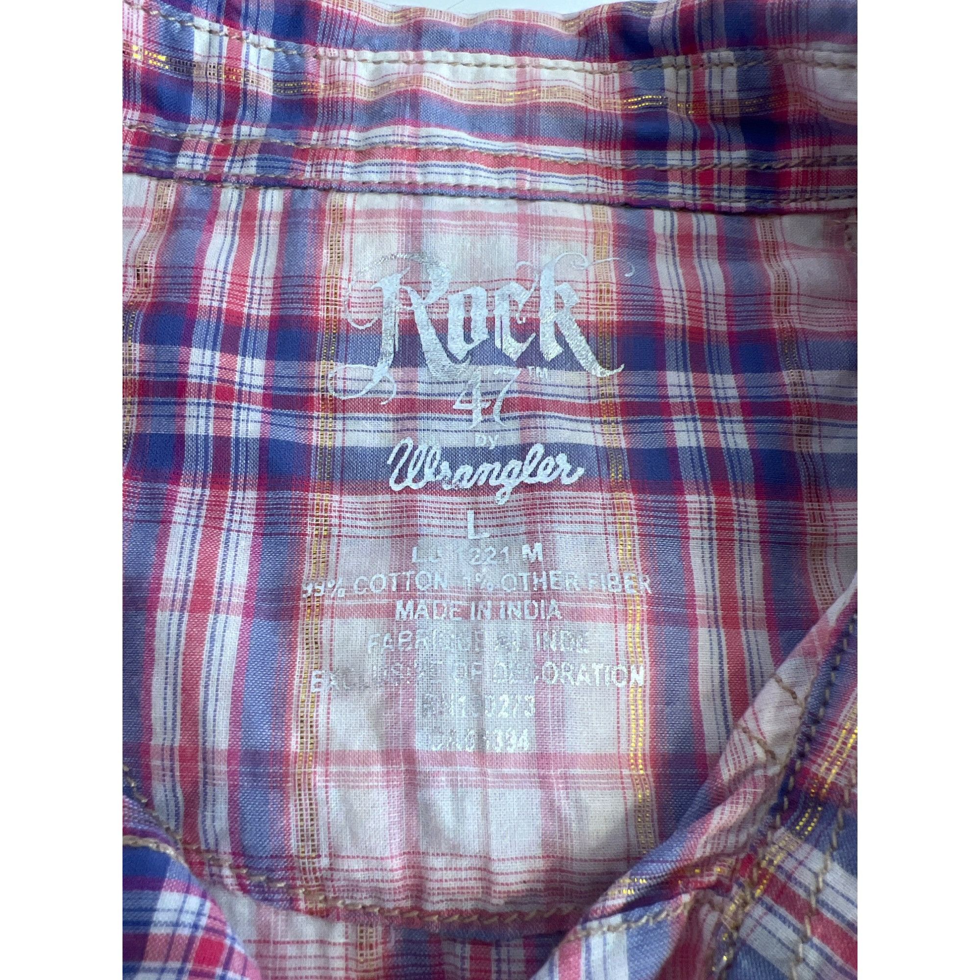 Wrangler Rock 47 By Wrangler Pink & Purple Plaid Long Sleeve Western Size L / US 10 / IT 46 - 5 Thumbnail