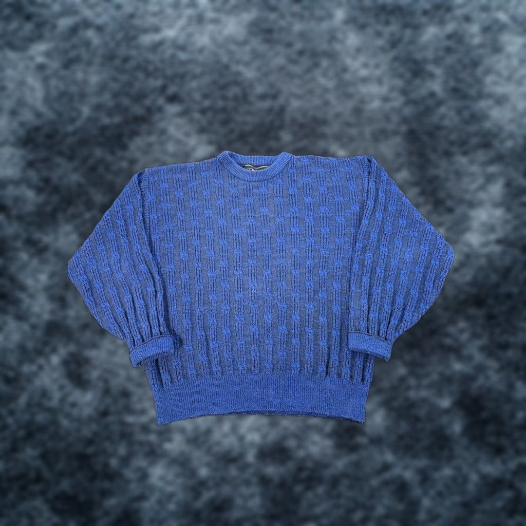 Vintage VINTAGE Caldwell Sweater Mens Large Knit Chunky Blue Ribbed 90s Crew Neck Pullover Cotton Knit Size US L / EU 52-54 / 3 - 1 Thumbnail