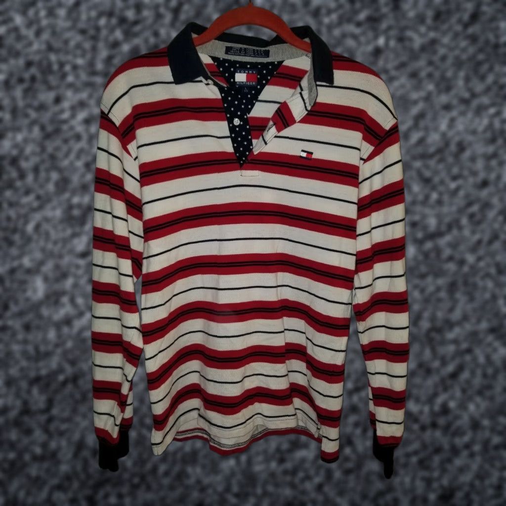 Tommy Hilfiger VINTAGE Tommy Hilfiger Polo Shirt Women's 3/4 Sleeve Patriotic Polo Shirt L Black Polo Shirt Women L Size L / US 10 / IT 46 - 1 Thumbnail