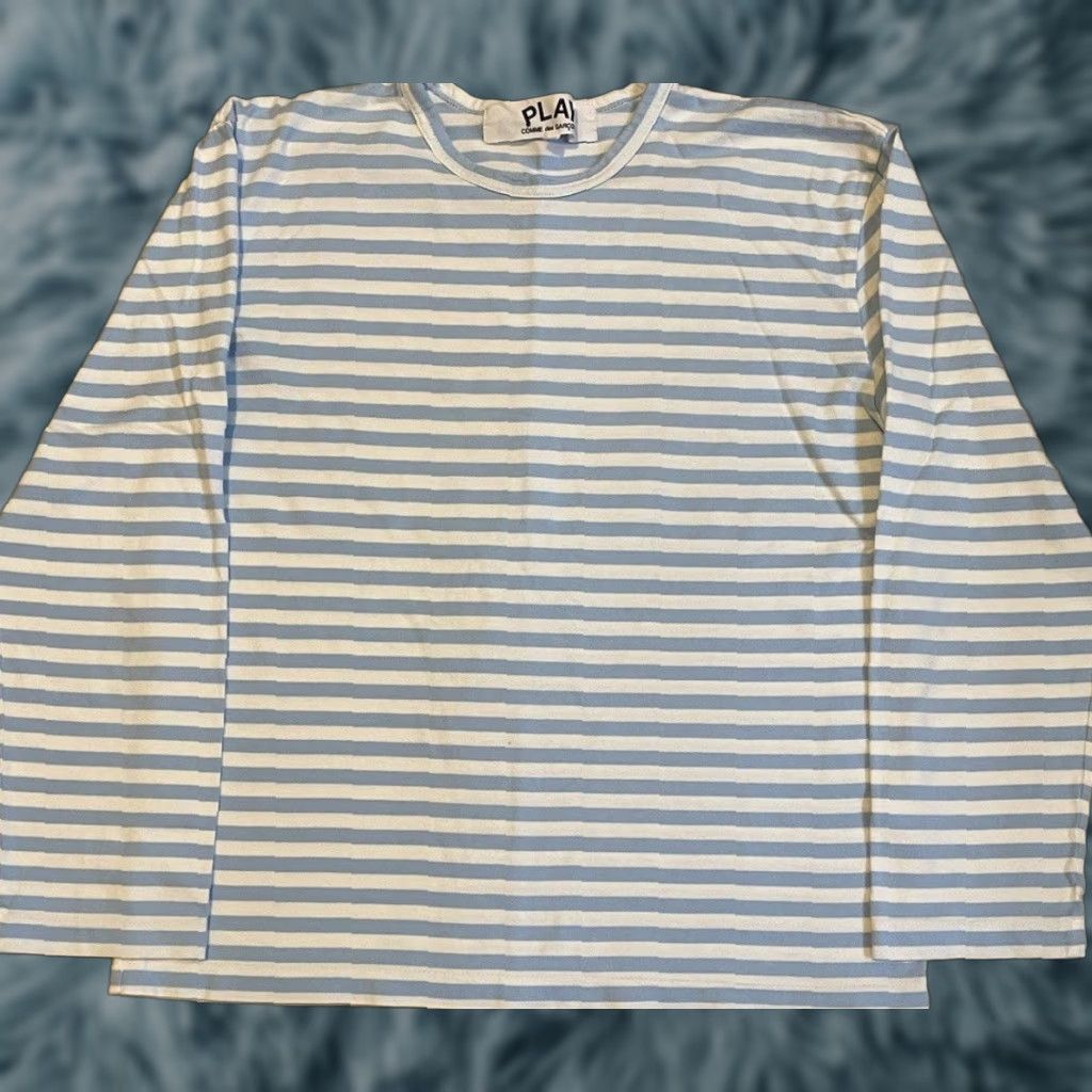 Comme des Garcons Girl VINTAGE Comme Des Garcons PLAY Striped Shirt L Womens Long Sleeve T-Shirt White Blue Beach Surf Nautical Designer 90s Size L / US 10 / IT 46 - 1 Thumbnail