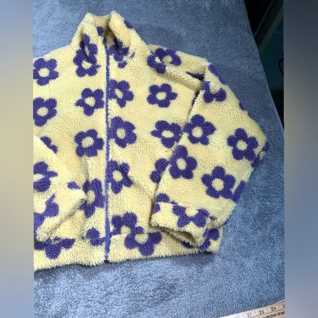 Vintage Pretty garbage Fleece Jacket Yellow Small Women S Purple Flowers Size S / US 4 / IT 40 - 3 Thumbnail