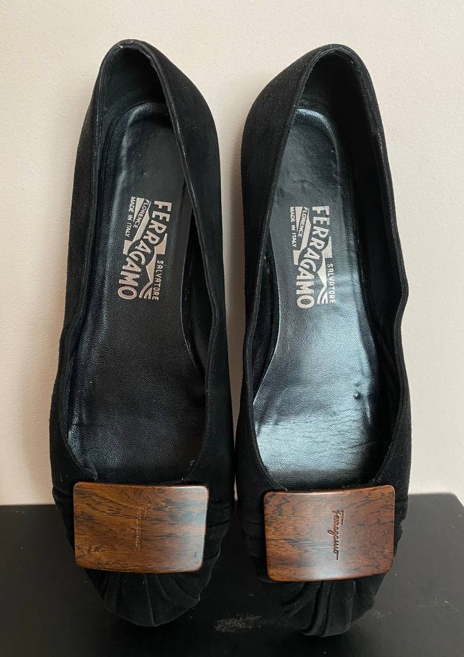 Salvatore Ferragamo VTG Salvatore Ferragamo Black Leather Round Toe Ballet Flats Size US 9.5 / IT 39.5 - 2 Thumbnail