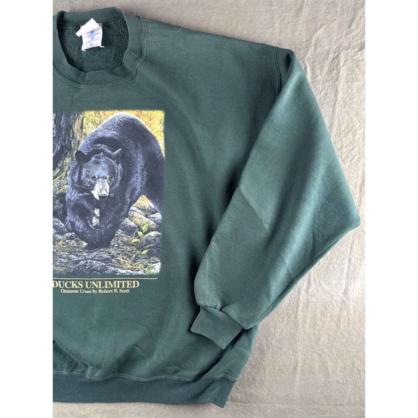 Vintage VINTAGE Ducks Unlimited Black Bear Nature Wildlife Sweatshirt Marathon 2XL Black Forest Green Crew Neck Long Sleeve Mens 90s Outdoor Nature Pullover Size US XXL / EU 58 / 5 - 3 Thumbnail