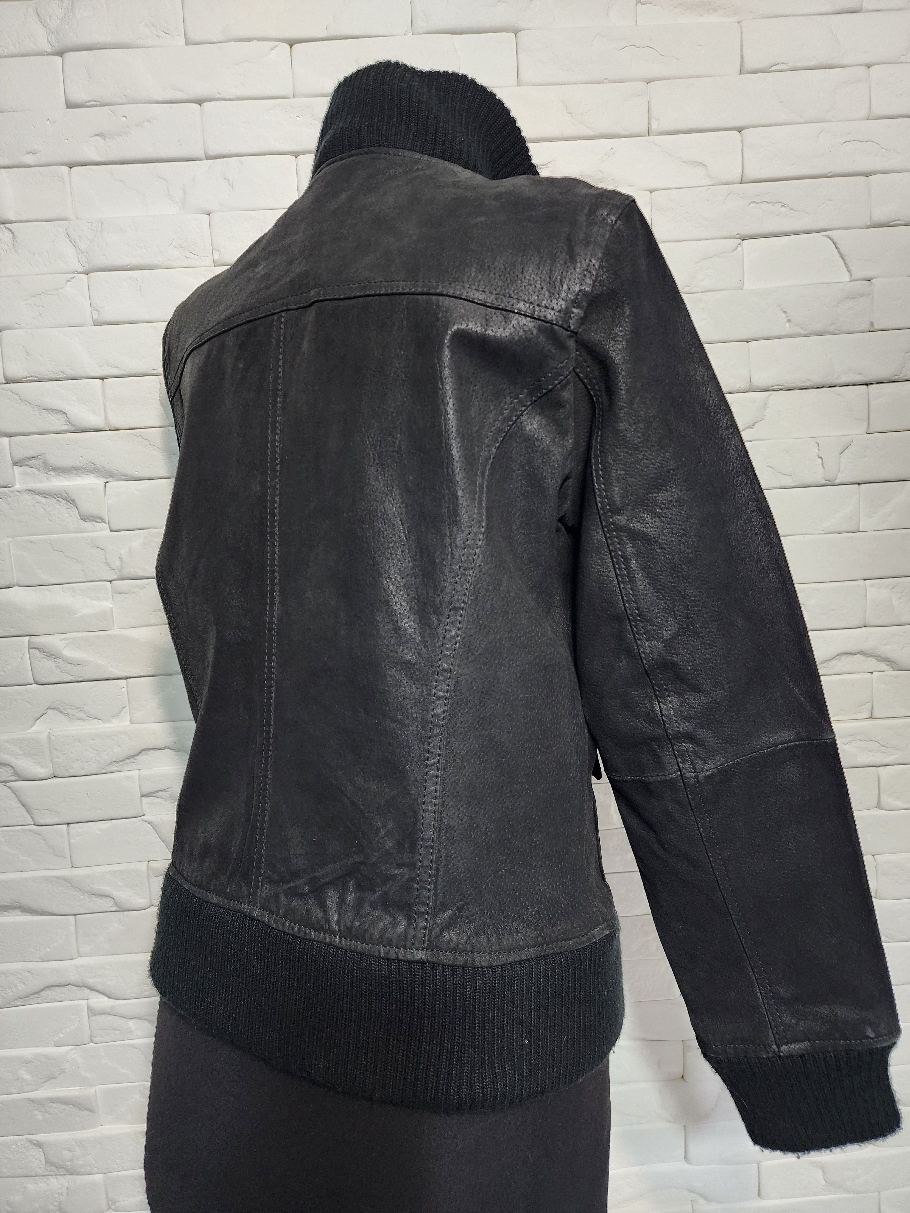 Other Black Leather Zip-Up Jacket: Women's Knitted Trim Sportswear Size L / US 10 / IT 46 - 5 Thumbnail
