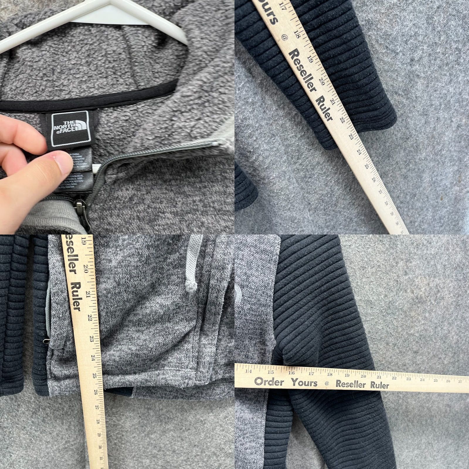 The North Face VINTAGE The North Face Hoodie Women Small Gray Fleece Full Zip Jacket Drawstring Ribbed Pattern: Solid, Logo, Size S / US 4 / IT 40 - 8 Thumbnail