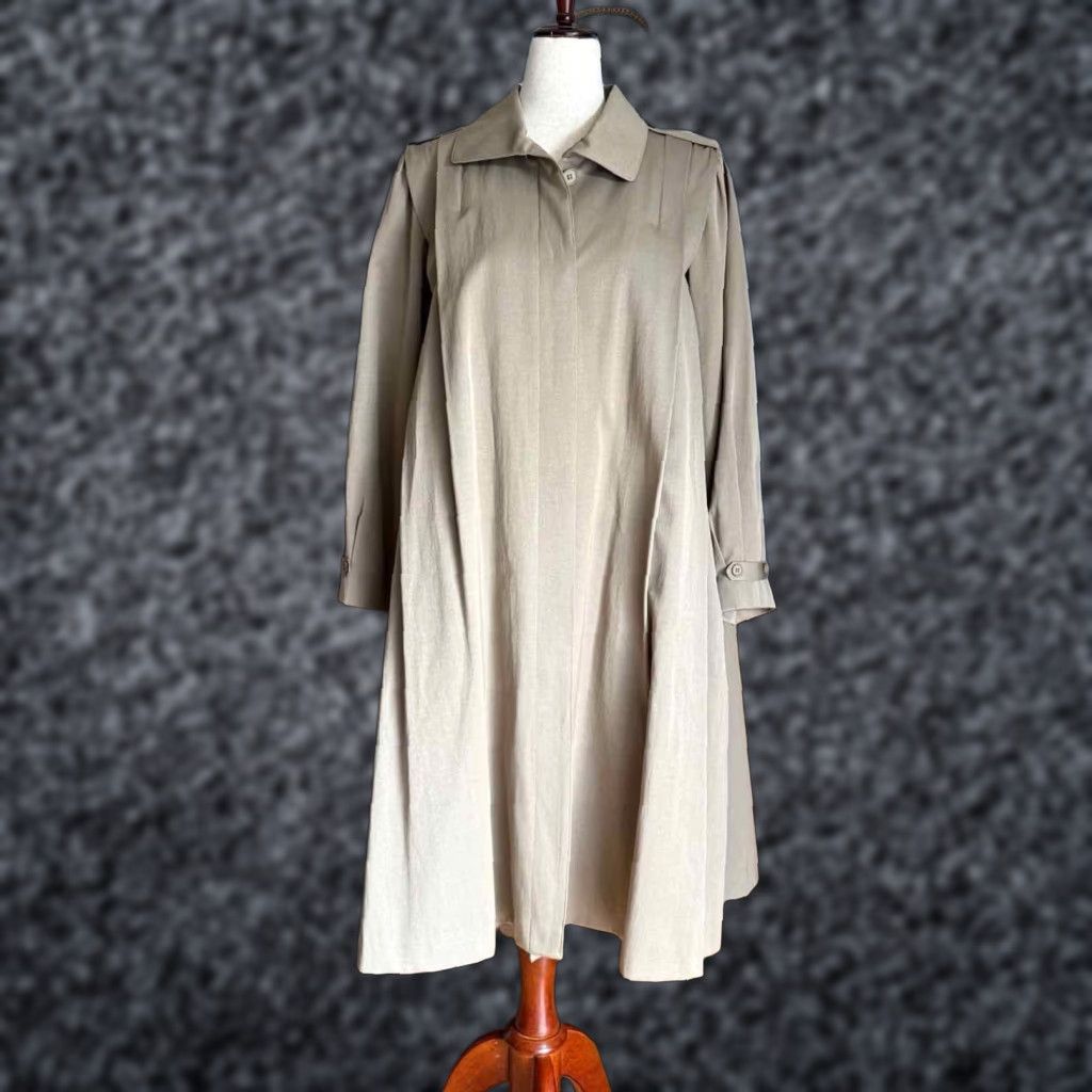Vintage VINTAGE 80s Pleated Swing Trench Coat Khaki Brown with Removable Liner S/M Coat Women Size S / US 4 / IT 40 - 1 Thumbnail