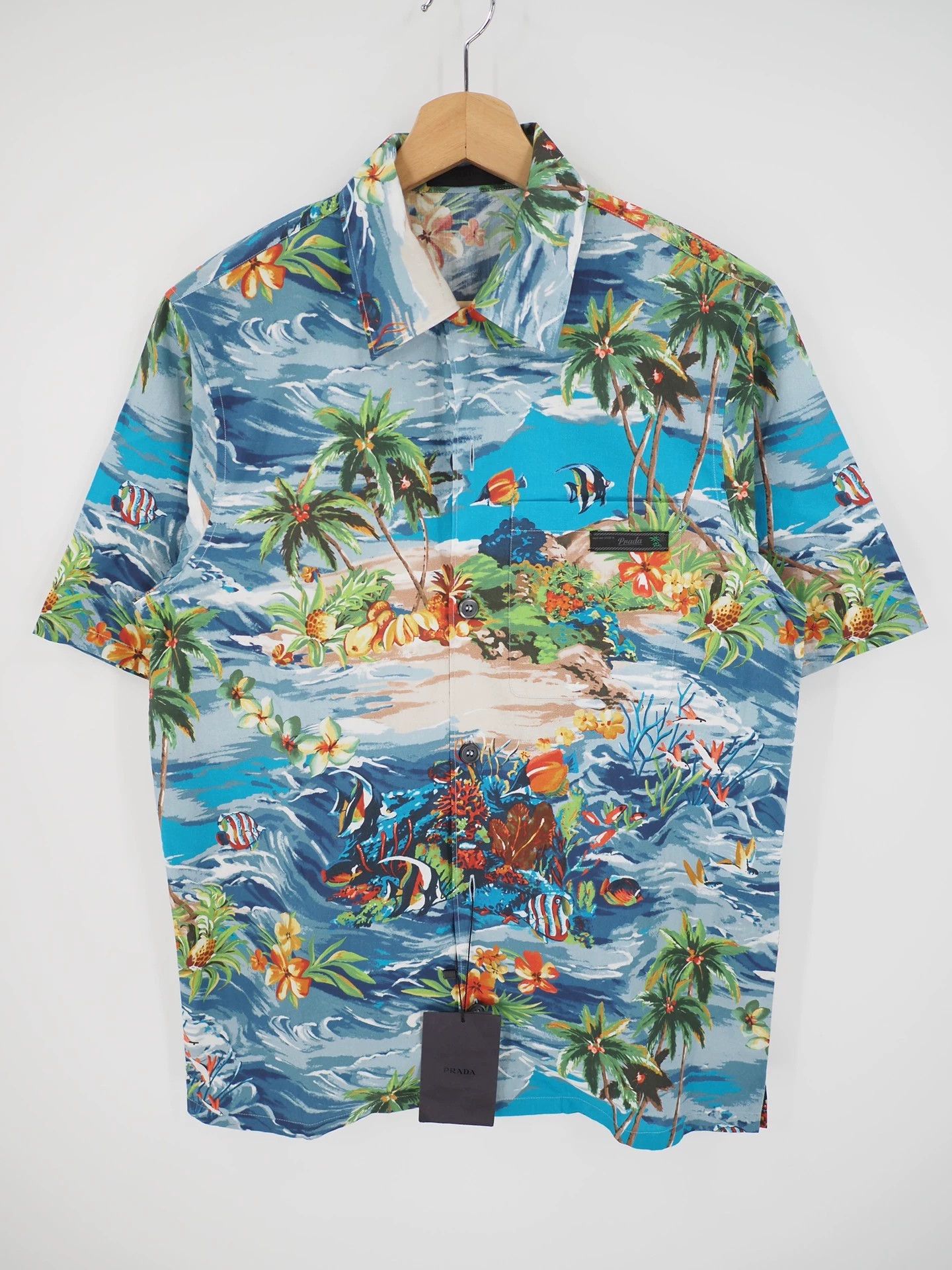 Prada PRADA Blue Palm Tree Hawaiian Shirt Size US S / EU 44-46 / 1 - 1 Thumbnail