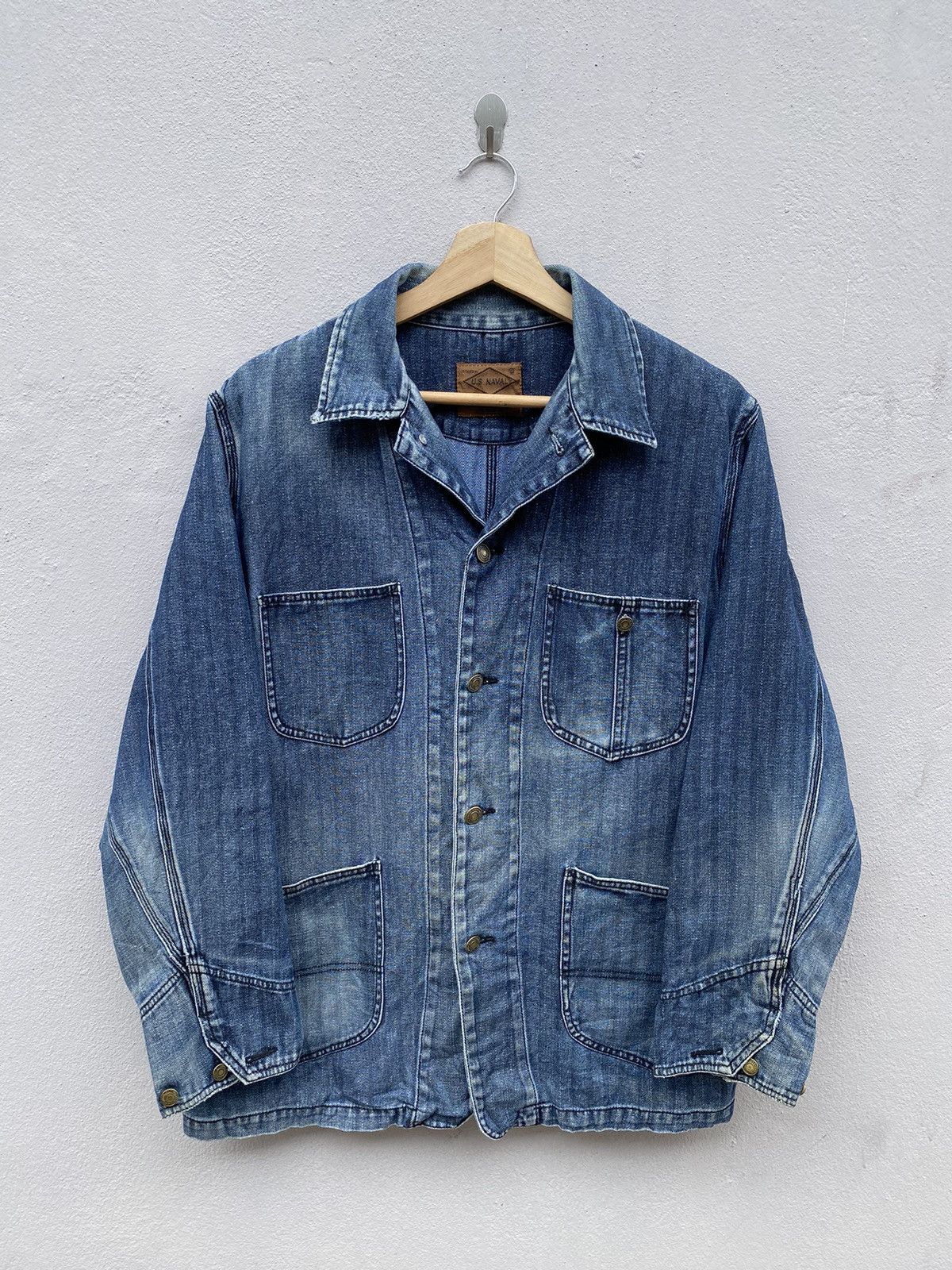 Japanese Brand US NAVAL Herring Bone Twill Faded Indigo Chore USN Jacket Size US M / EU 48-50 / 2 - 1 Thumbnail