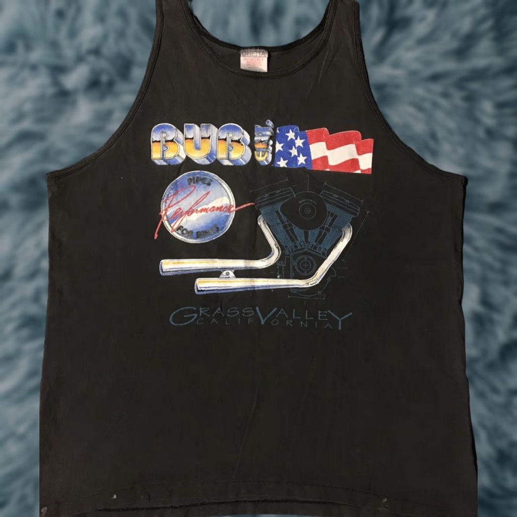 Vintage Vtg 80s Bub Enterprises Pipes For Bikes Faded Tank Top L XL Single Stitch Grunge Biker T-Shirt Men Black Comfort Fit 90s USA Harley Distressed Size US L / EU 52-54 / 3 - 1 Thumbnail
