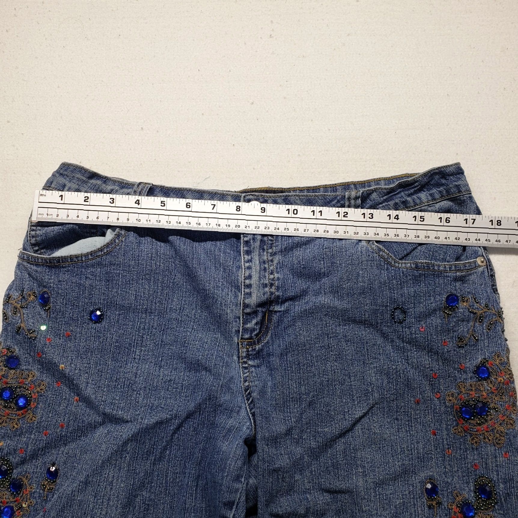 Denime metrostyle Jeans Stretch Blue Denim Pants Bling Ramie Cotton Adult Women's 14 Size 36" / US 14 / IT 50 - 4 Thumbnail