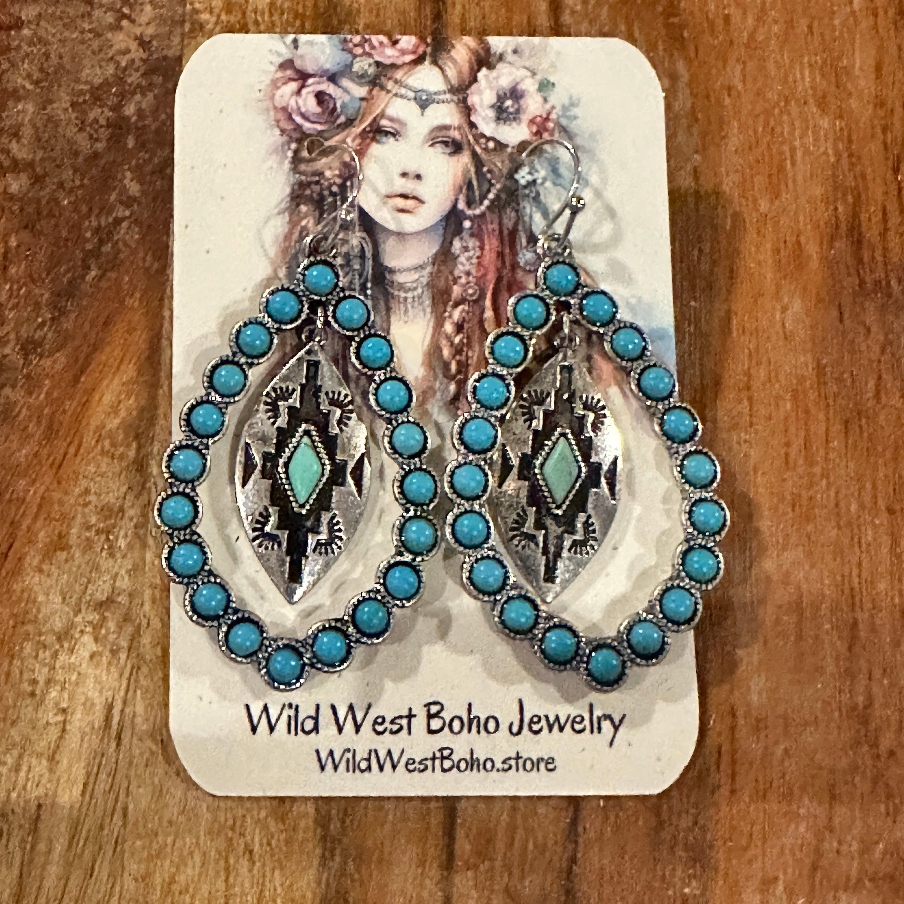 Other Aztec-Inspired Teardrop Turquoise Earrings - Chic Statement Size ONE SIZE - 6 Thumbnail