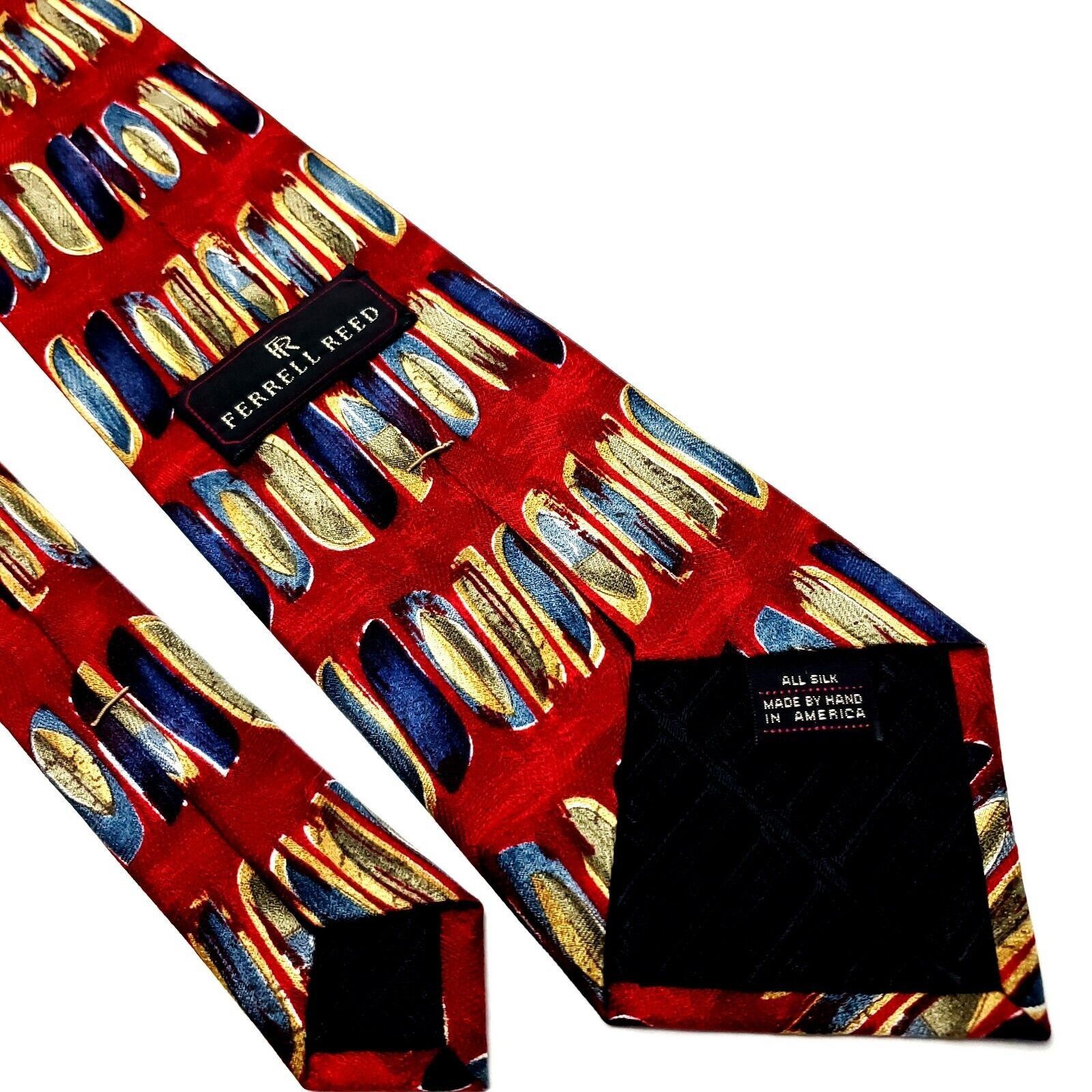 Designer Ferrell Reed Silk Tie Red Print Abstract Hand Made Wide Size ONE SIZE - 5 Thumbnail