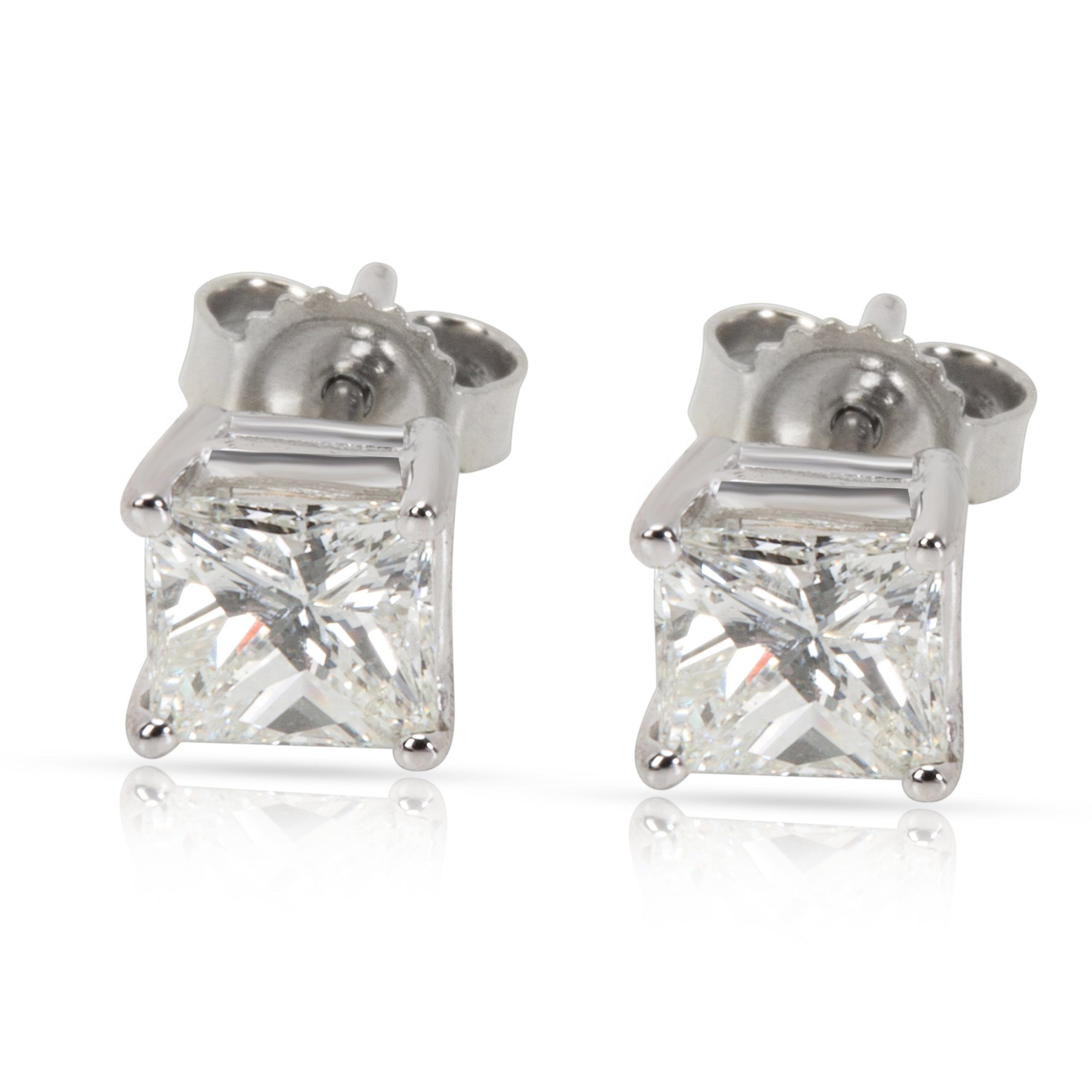 Princess Cut Diamond Stud Earrings in 14K White Gold (1.22 CTW)