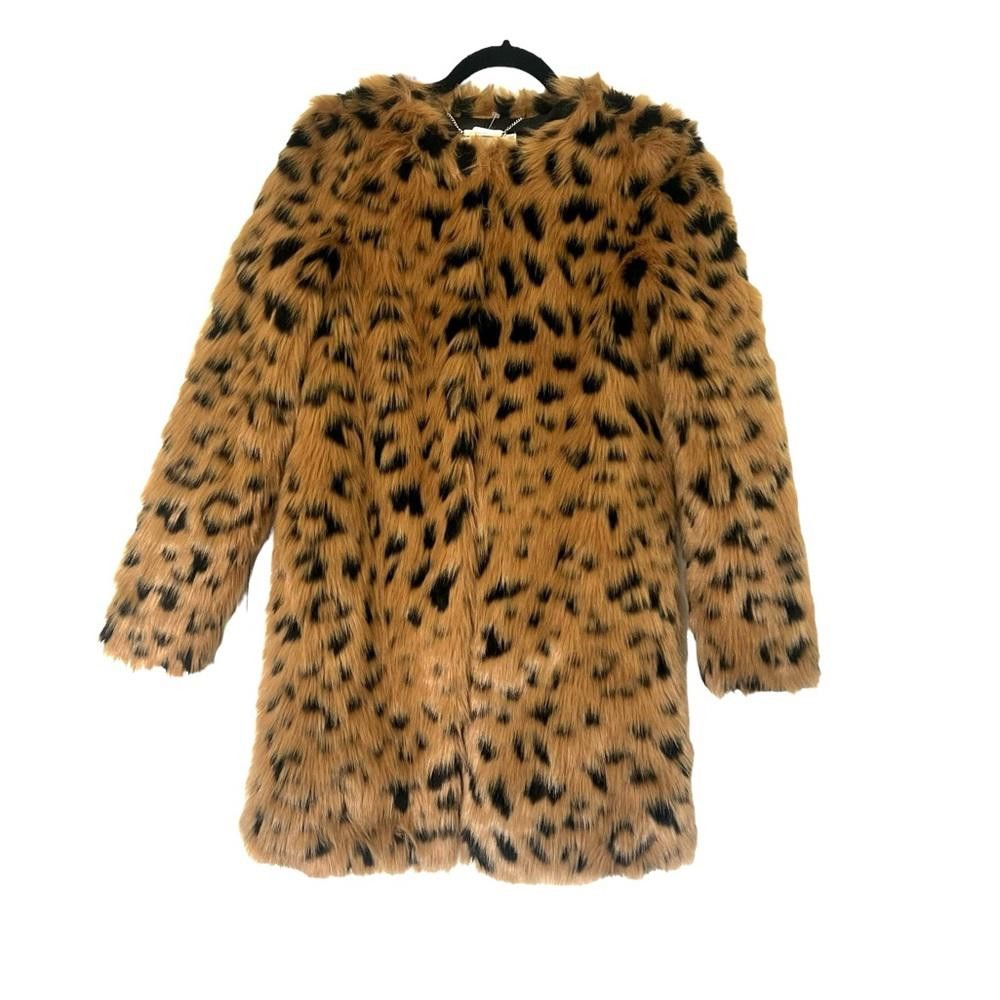 image of Michael Kors Mobwife Leopard Print Faux Fur Coat Size Xs in Brown, Women's