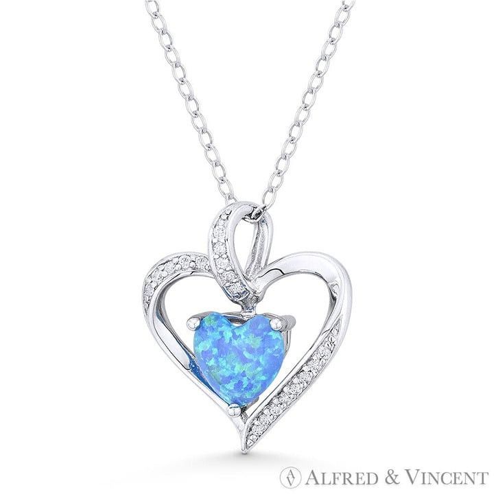 Other Blue Lab Opal & CZ Crystal Heart Pendant Chain Necklace Size ONE SIZE - 1 Preview
