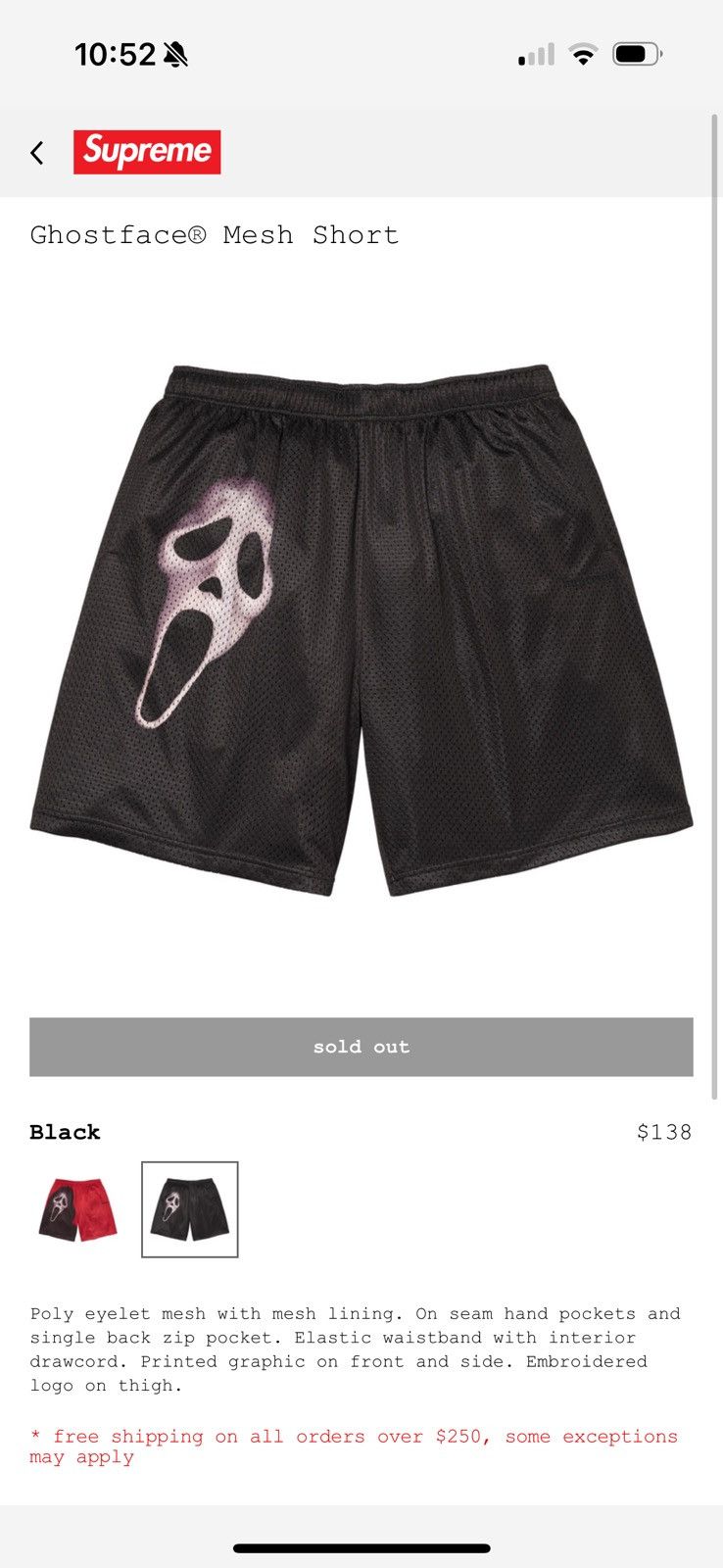 Supreme Supreme Ghostface Mesh Short Size US 36 / EU 52 - 1 Thumbnail