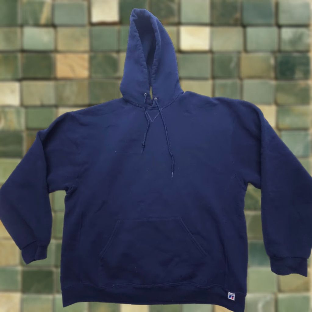 Russell Athletic VINTAGE Russell Athletic Hoodie Mens 2XL Blue 50 / 50 Hooded Sweatshirt 2000s Street Skate Sports All Seasons Fleece Logo Pullover Knit Sweatshirt Size US XXL / EU 58 / 5 - 1 Thumbnail