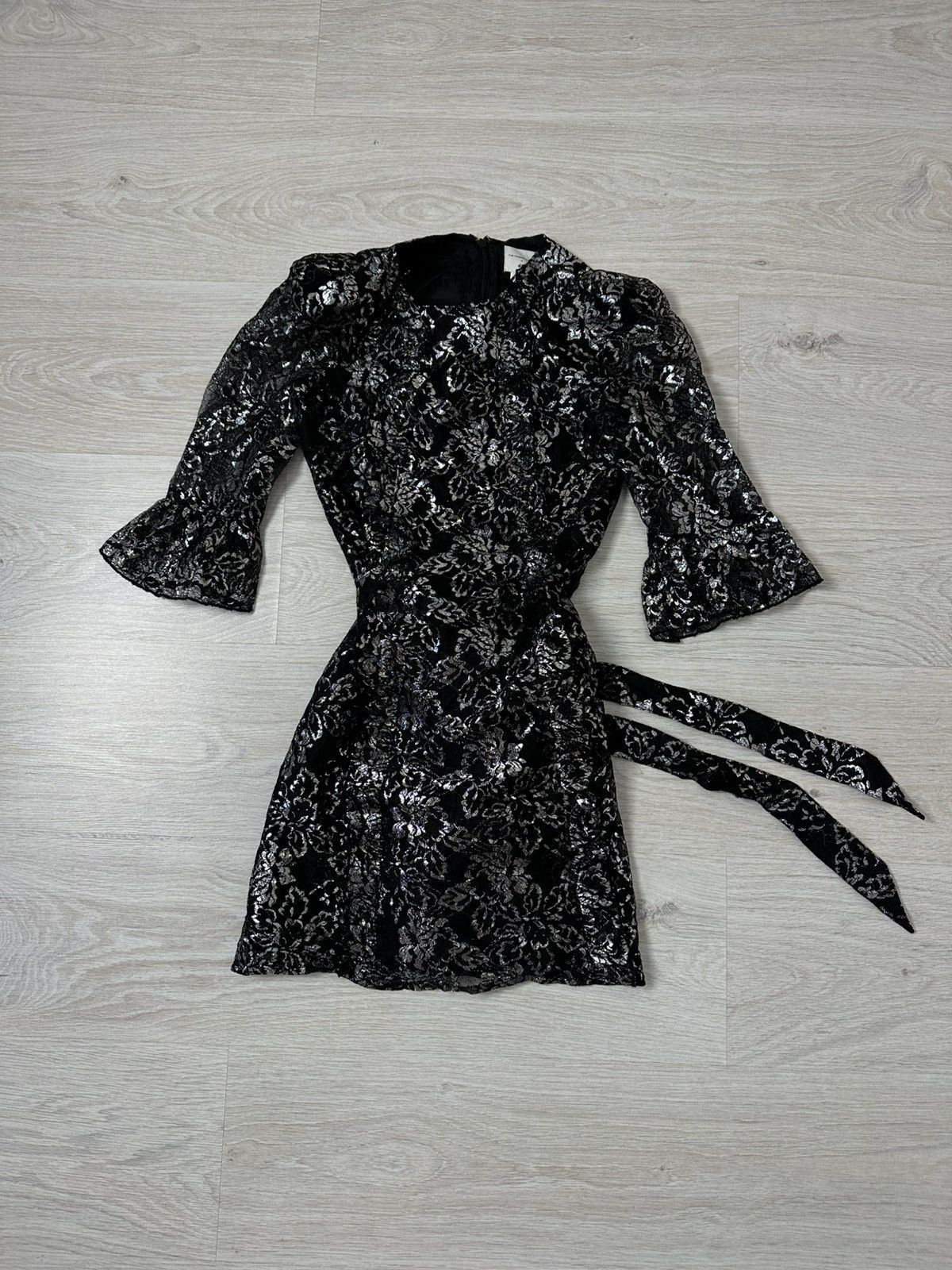H&M The Vampire's Wife x H&M Metallic Black Lace Mini Dress Size XXS / US 00 / IT 34 - 1 Thumbnail