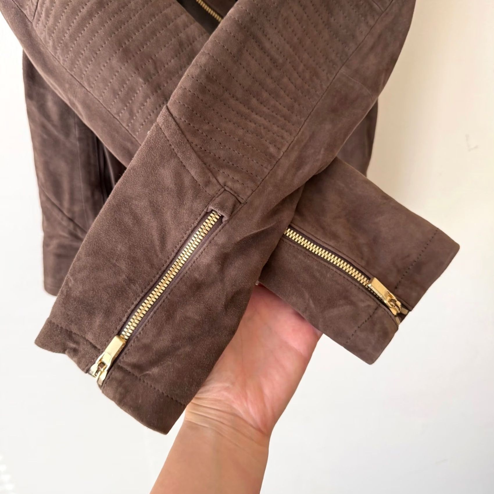 Athleta Athleta Leather Biker Jacket S Women Brown Asymmetrical Zip Suede-Effect Size S / US 4 / IT 40 - 2 Thumbnail