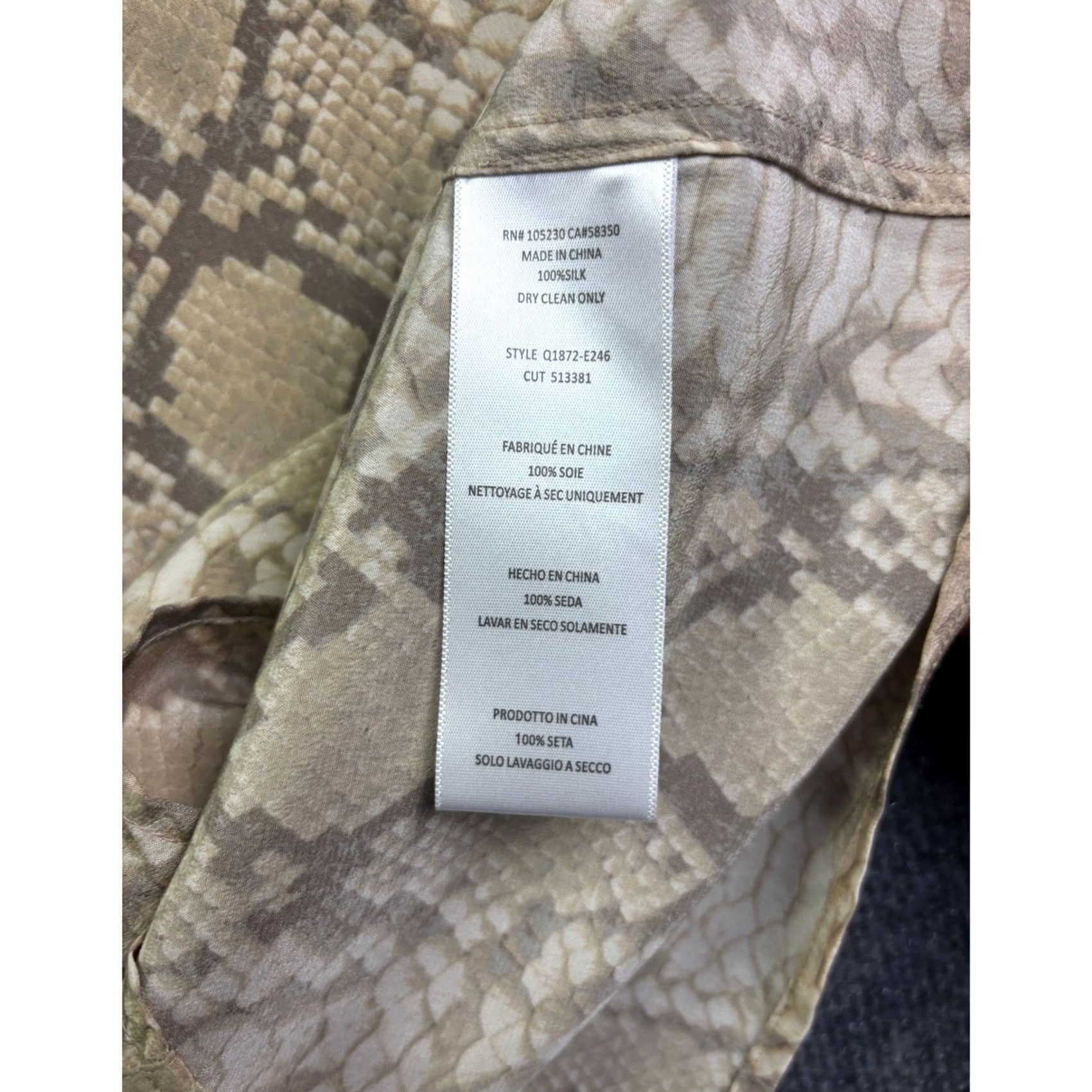 Equipment Equipment Shirt Dress Womens XS Tan Snakeskin Print Long Sleeve Silk 100% Silk Button-Front Pockets Casual Workwear Size XS / US 0-2 / IT 36-38 - 6 Thumbnail