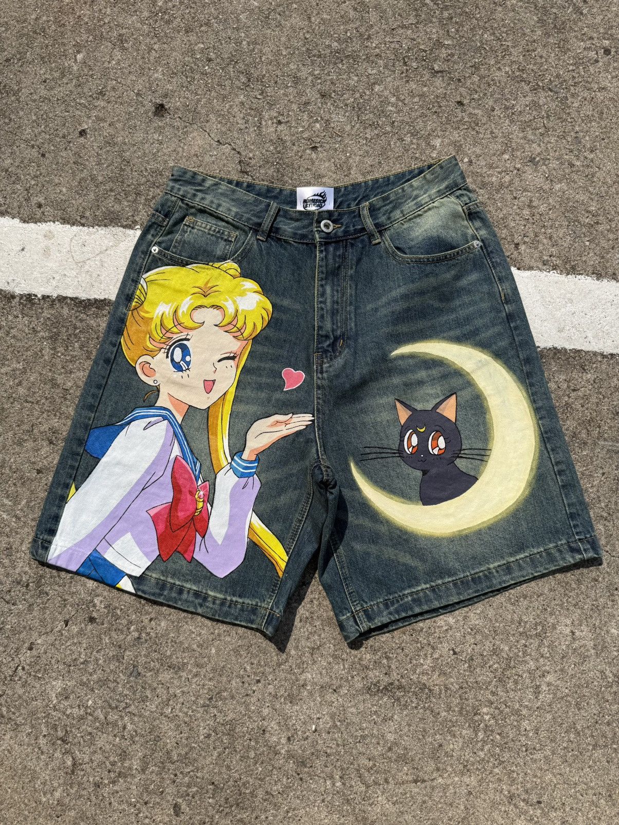 Anime Sailor moon hand painted denim shorts Size US 32 / EU 48 - 1 Thumbnail