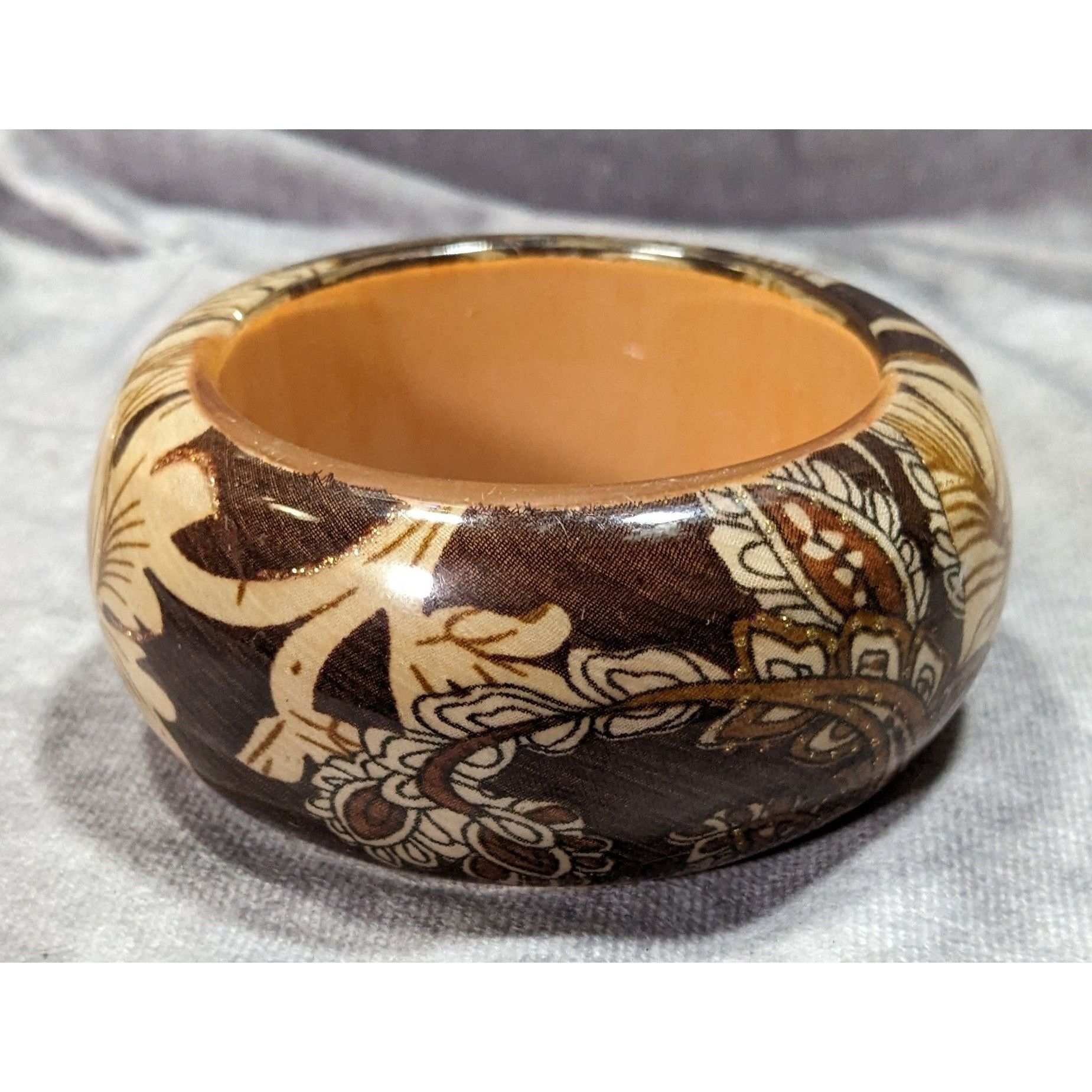 Other Vintage Floral Chunky Wood And Fabric Under Acrylic Bracelet Size ONE SIZE - 6 Thumbnail