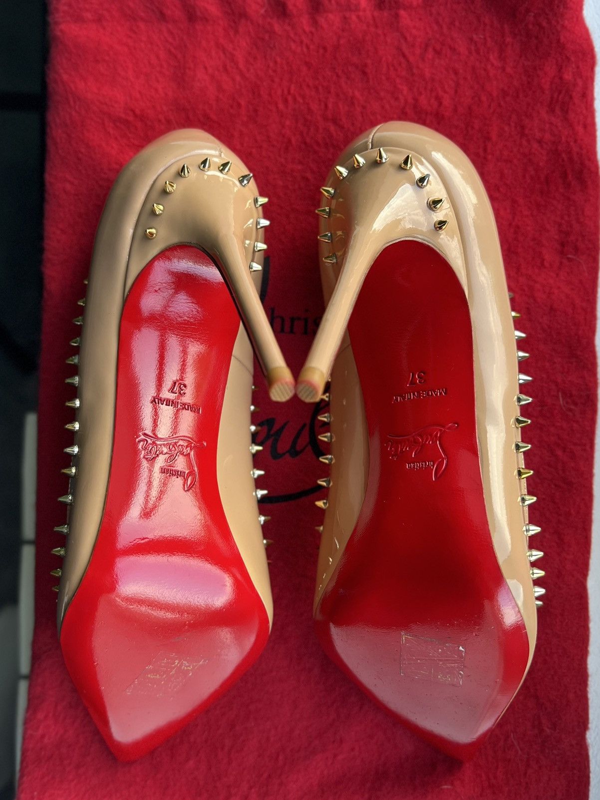 Christian Louboutin Christian Louboutin Nude Patent Spiked Heels Size 37 Size US 7 / IT 37 - 19 Thumbnail
