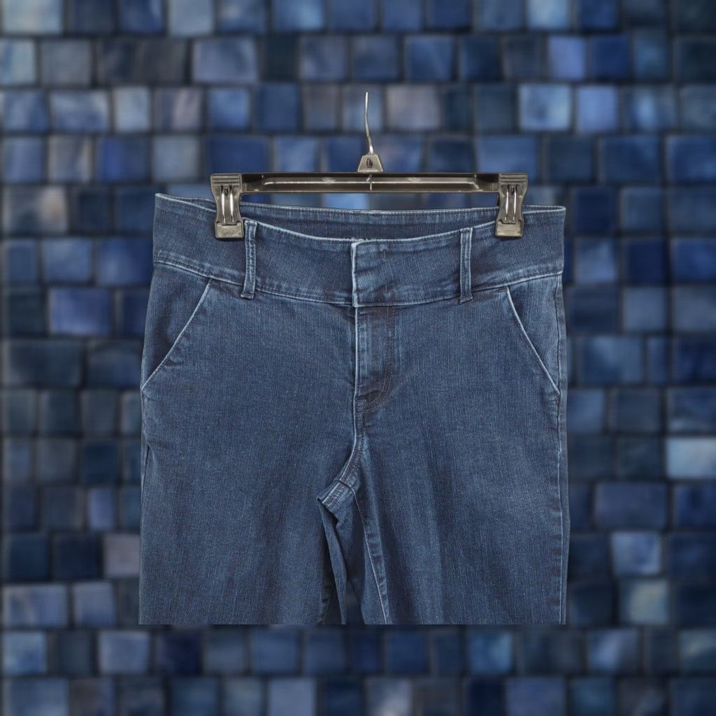 Vintage Maurices Women's Mid Rise Dark Wash Ankle Slit Jeans Size 8 Long Stretch Medium Denim Blue 5-Pocket Style Straight Mens Womens Girls? Size 30" / US 8 / IT 44 - 1 Thumbnail