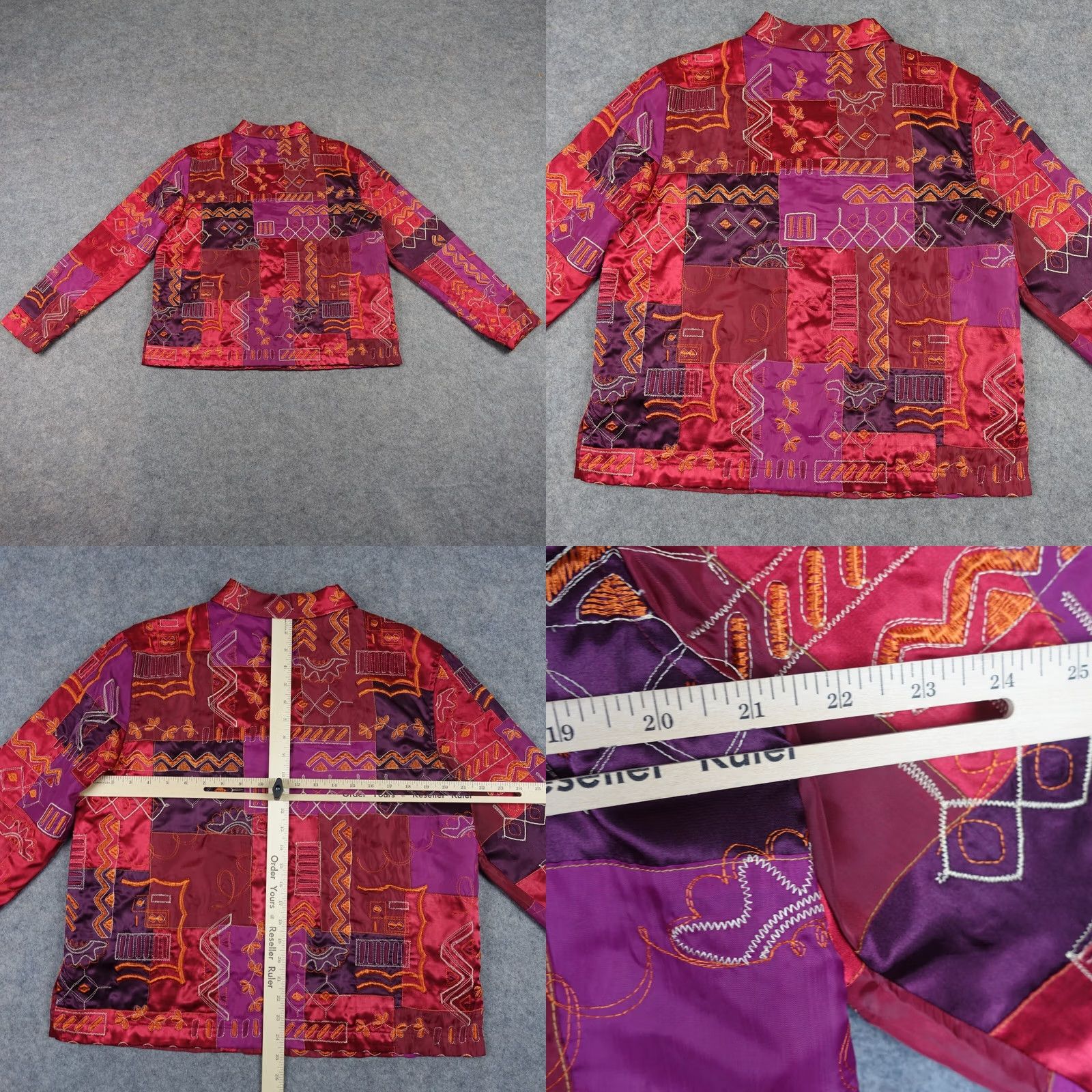 Vintage French Laundry Jacket Womens Large Red Quilted Embroidered Short Sleeve Long Sleeve Buttoned Fall Spring Winter Casual Travel Art Womens Size L Size L / US 10 / IT 46 - 8 Thumbnail