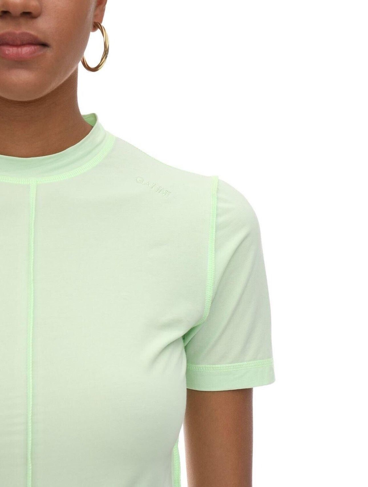 Ganni Gianni Logo Stretch-Cotton Jersey Top in Light Green Size XS / US 0-2 / IT 36-38 - 3 Thumbnail