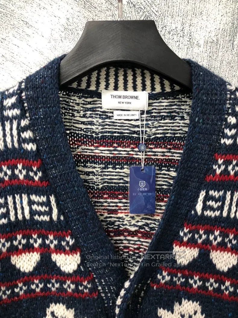 Thom Browne Thom Browne Patterned Knit Cardigan - Blue Size US M / EU 48-50 / 2 - 3 Thumbnail
