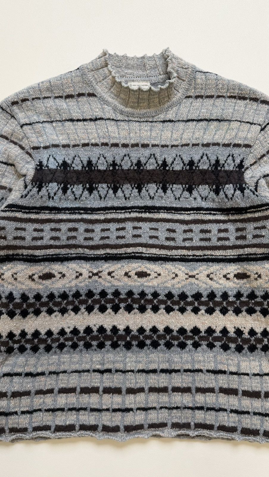 Dries Van Noten Illusion Patterned Knit Wool Sweater Size US L / EU 52-54 / 3 - 4 Thumbnail