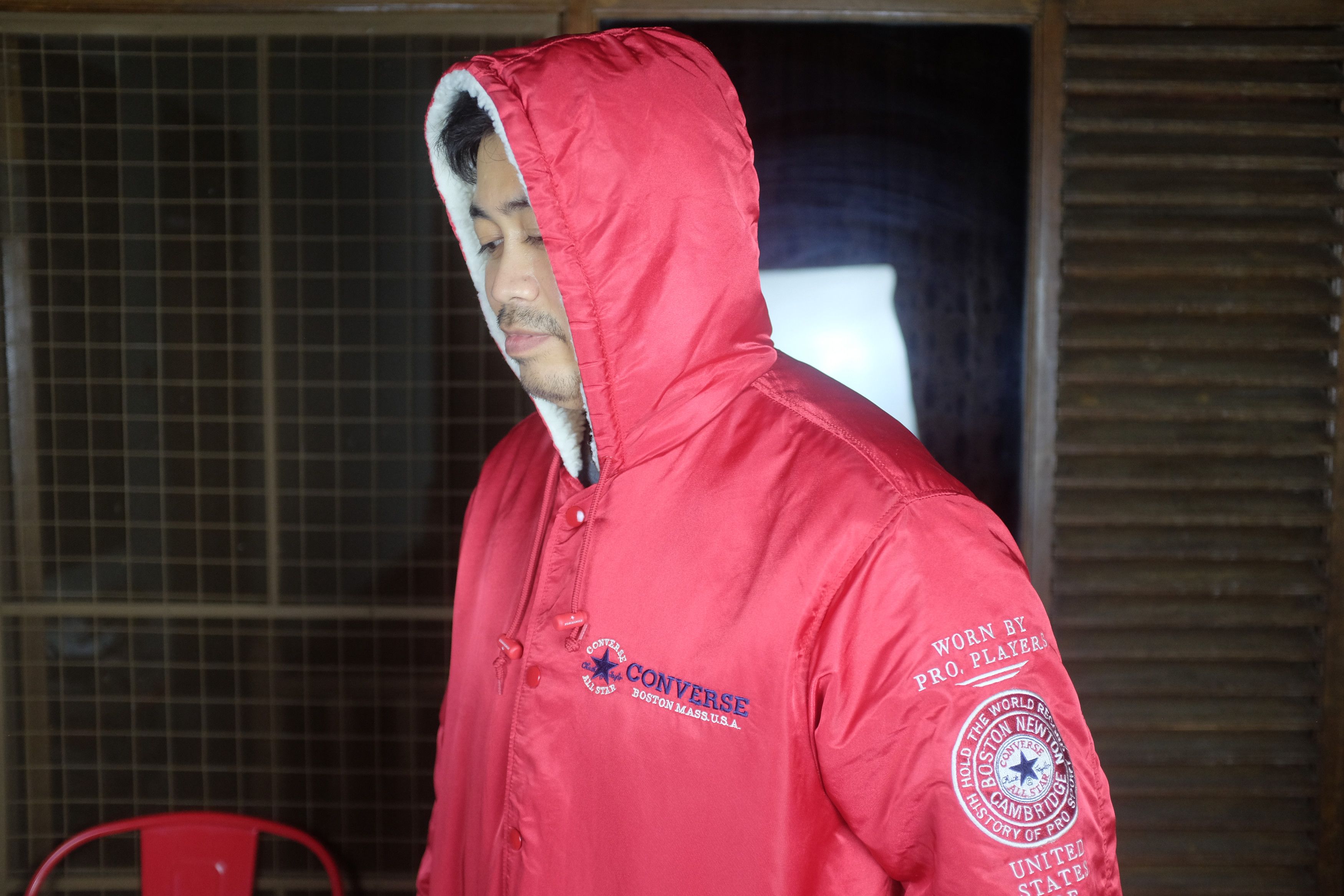 Converse Converse Bombers Sherpa Lining Hoodie Big Logo Jacket Red Size US L / EU 52-54 / 3 - 8 Thumbnail
