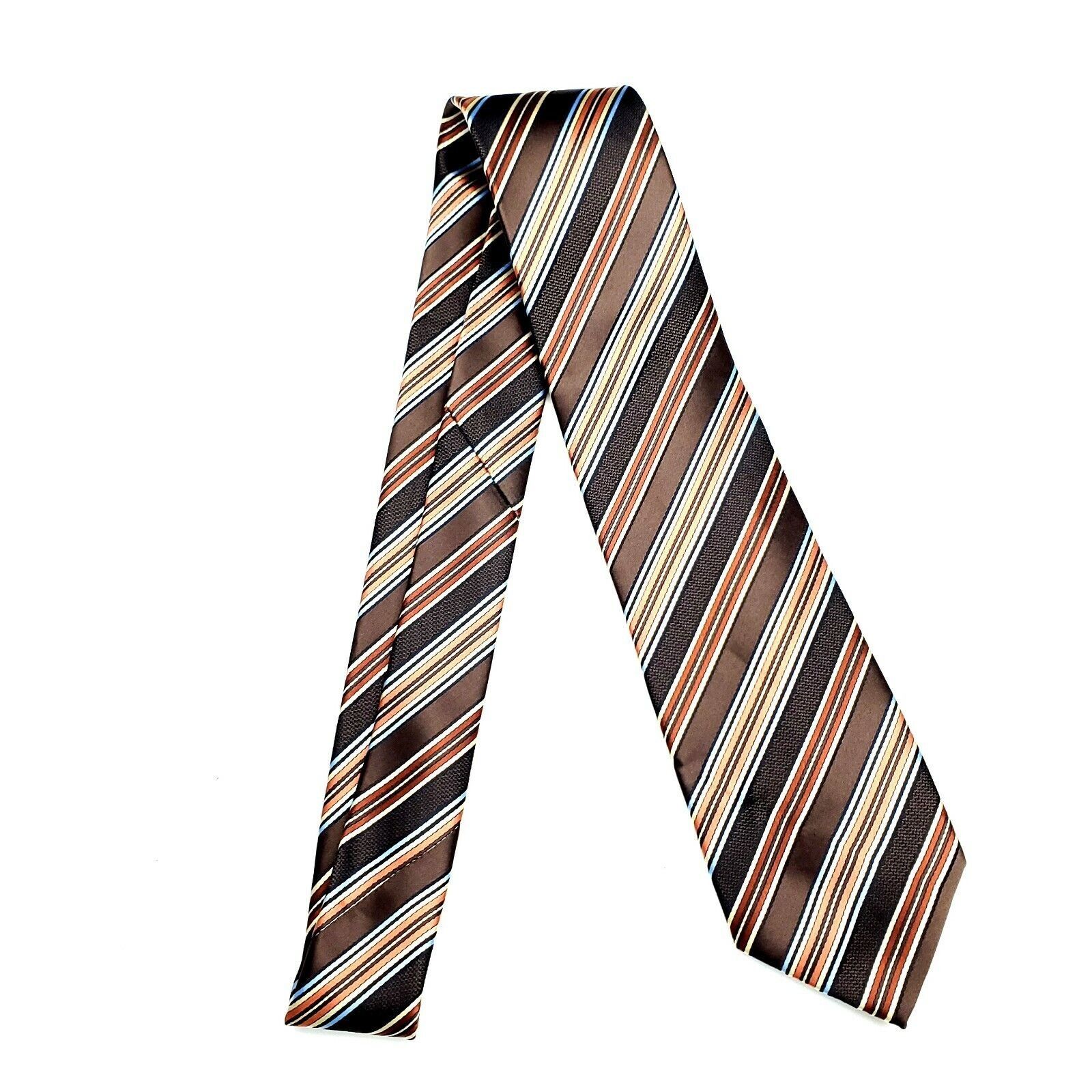 Bergamo New York Bergamo New York Polyester Tie Brown Striped Woven Classic Size ONE SIZE - 6 Thumbnail