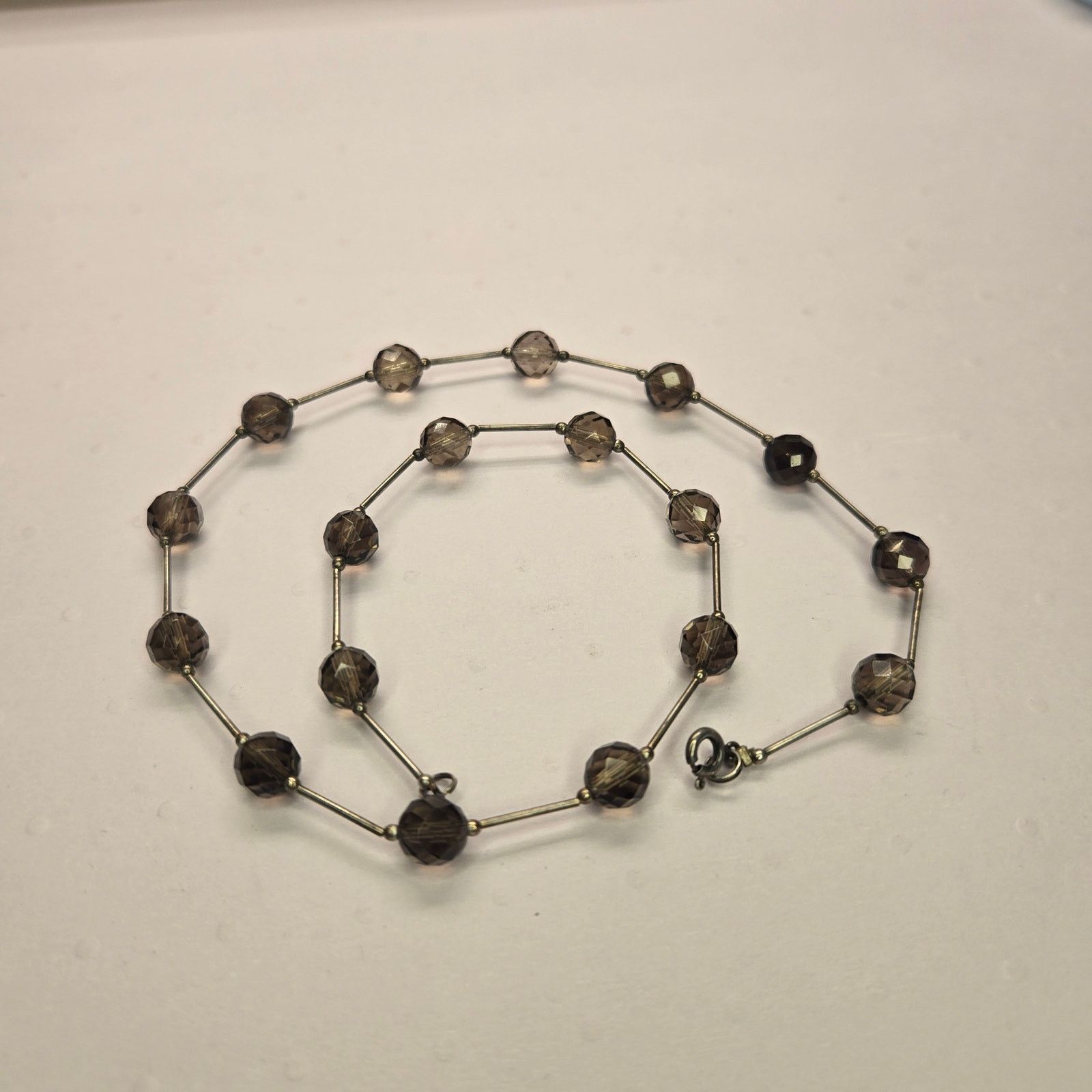 Vintage Vintage Sterling Silver FacetedSmoky Quartz Station Necklace Size ONE SIZE - 9 Thumbnail