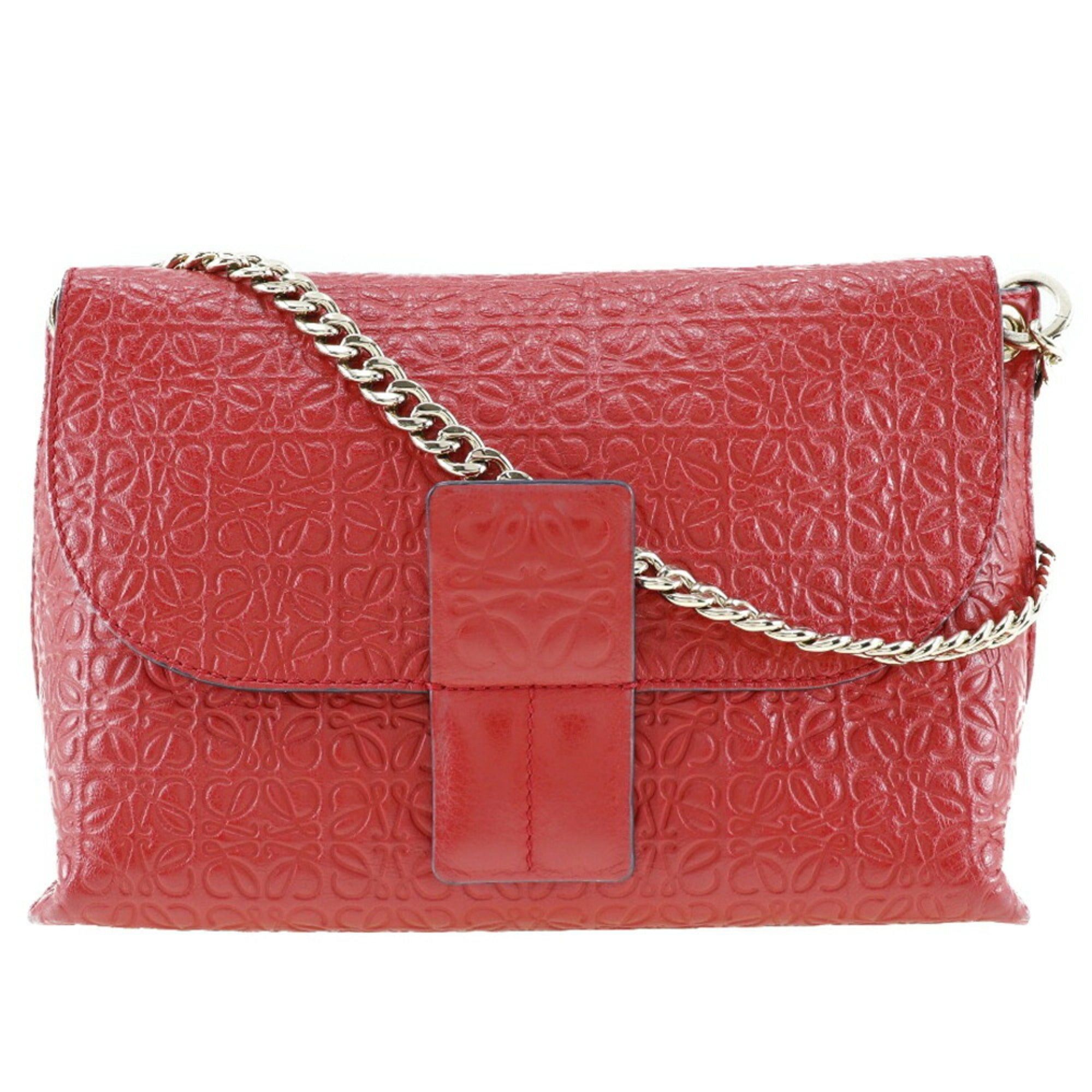 image of Loewe Avenue Shoulder Bag Repeat Anagram Chain Calf Made In Spain Red Crossbody A5 Magnetic Type Wo