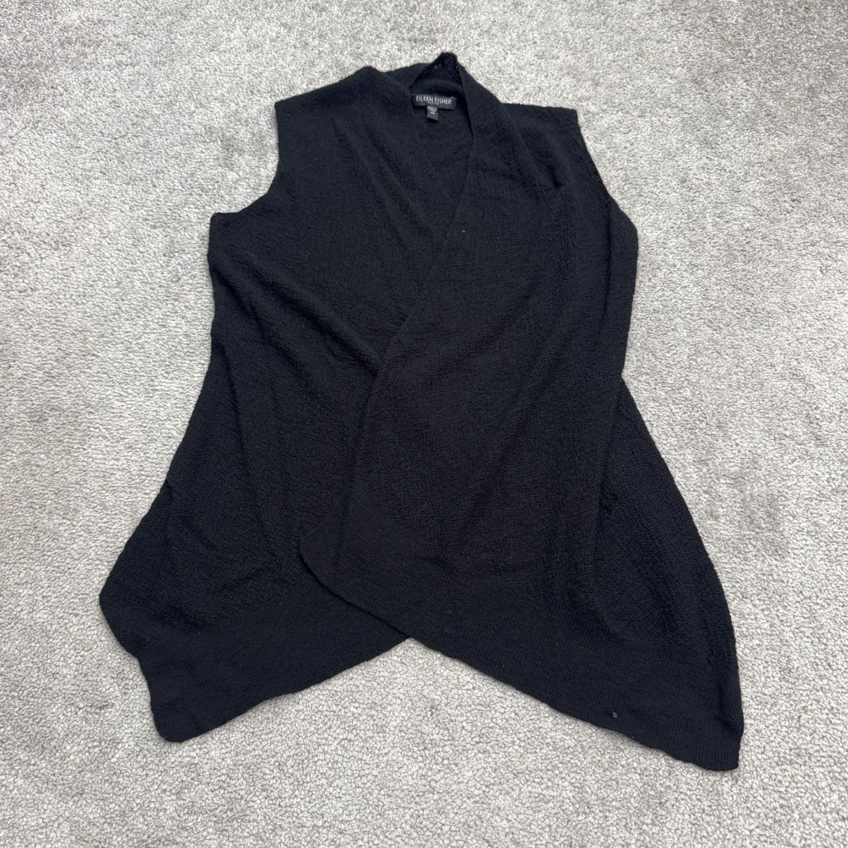 Eileen Fisher Eileen Fisher Sweater Womens XL Black Solid Wool Open Front Draped Knit Wrap Sleeveless Tight-Knit Breathable Stretch Size XL / US 12-14 / IT 48-50 - 2 Thumbnail